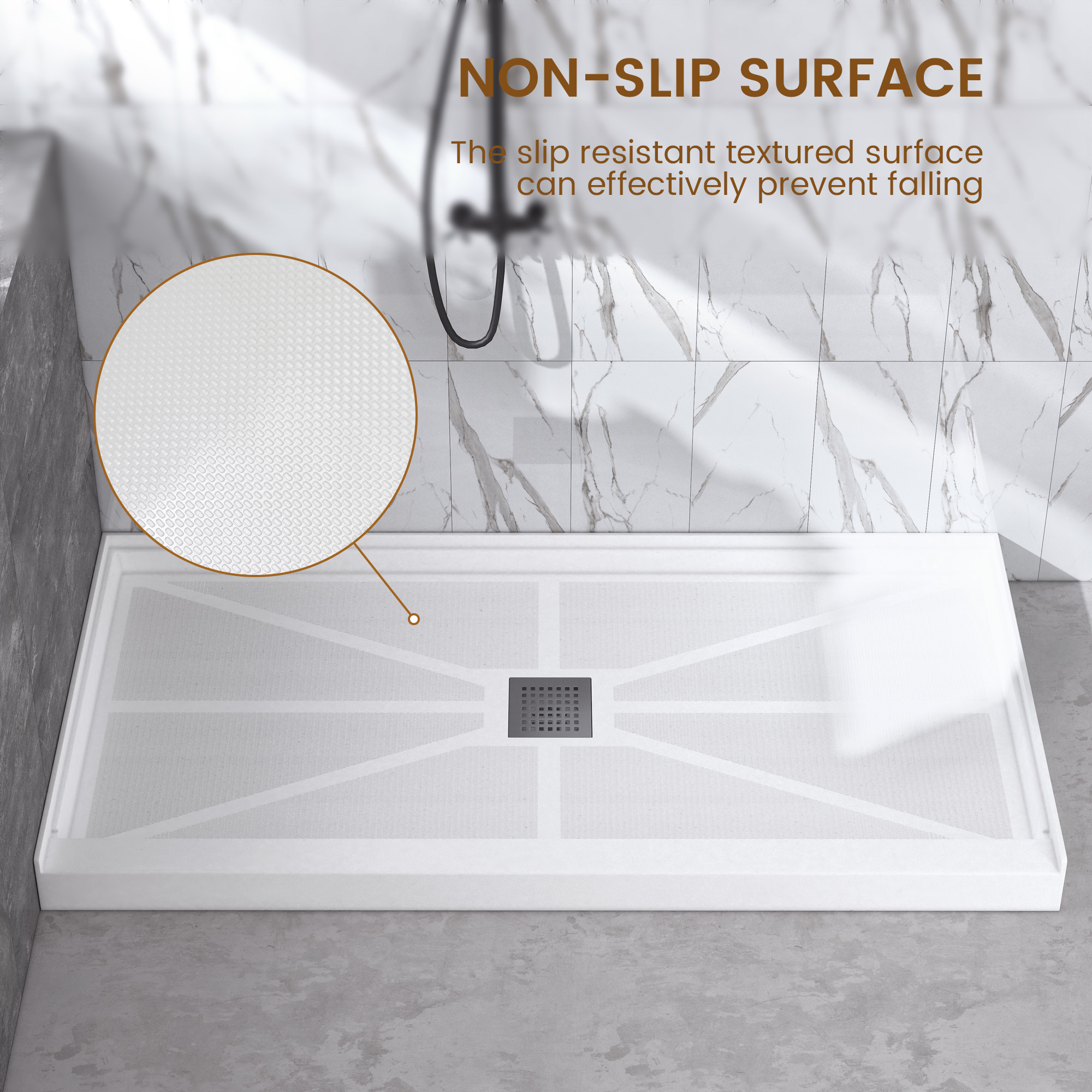 Rectangle Solid Surface White Shower Pan Base with Center Drain