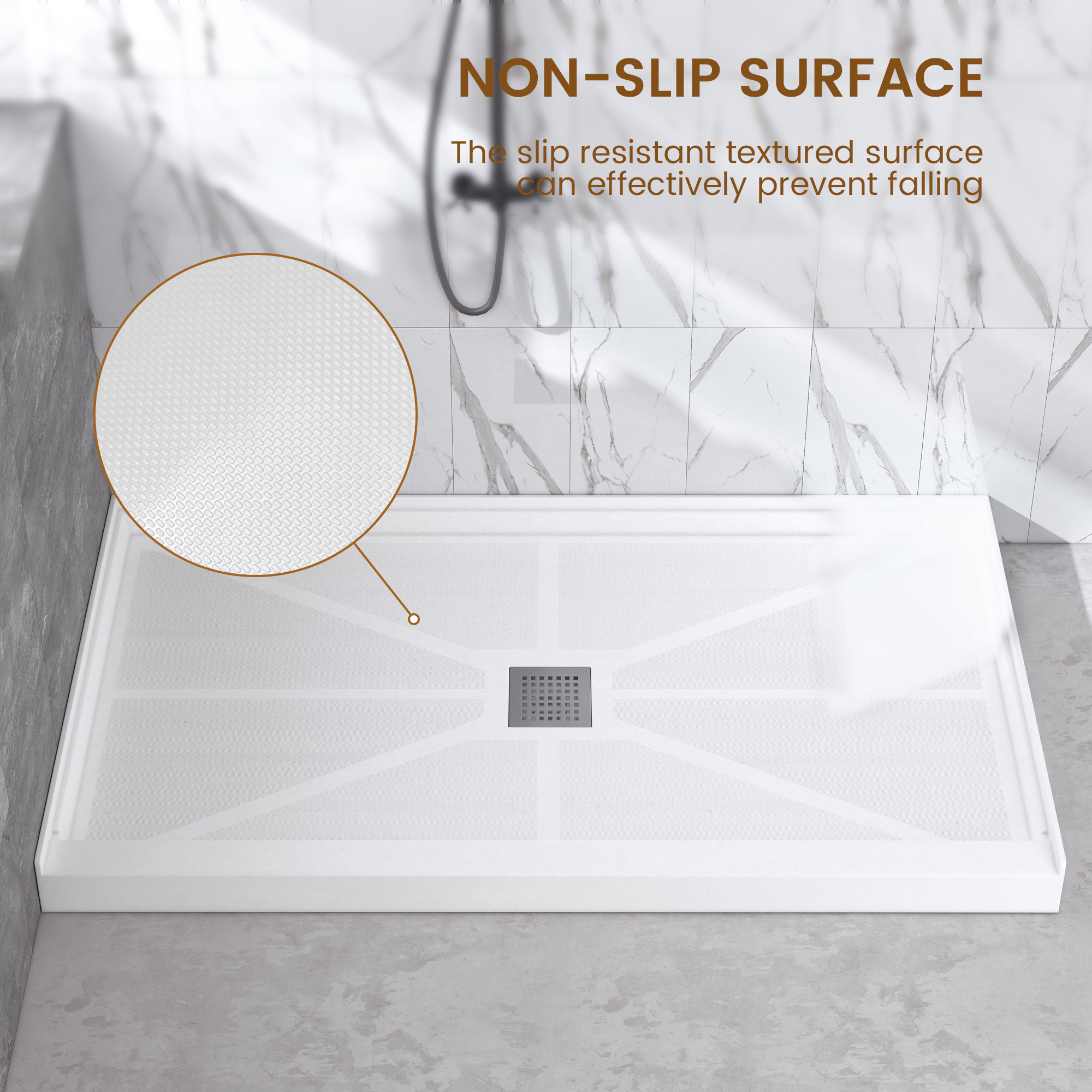Rectangle Solid Surface White Shower Pan Base with Center Drain