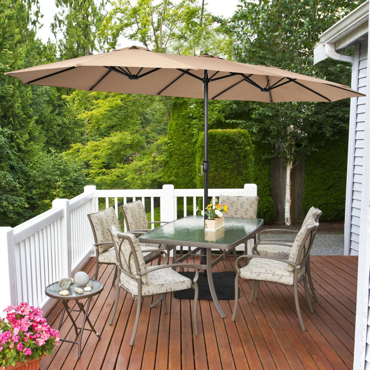 Mondawe 15ft Double-Sided Rectangular Patio Market Umbrella with Crank and Base-Mondawe
