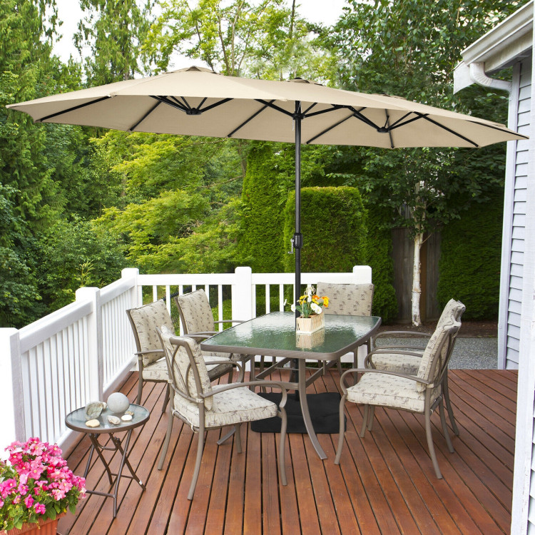 Mondawe 15ft Double-Sided Rectangular Patio Market Umbrella with Crank and Base-Mondawe