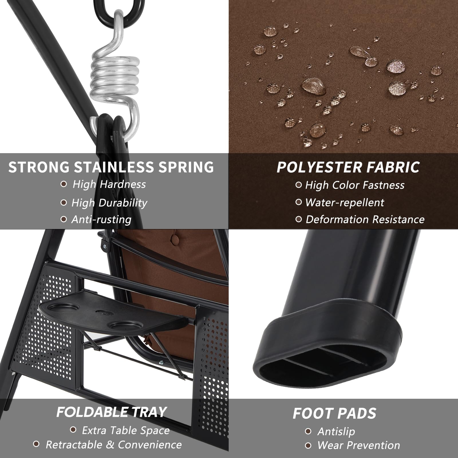 3-Person Metal Outdoor Patio Swing Chair In Navy Blue/Brown/Red/Black With Canopy And Cushions