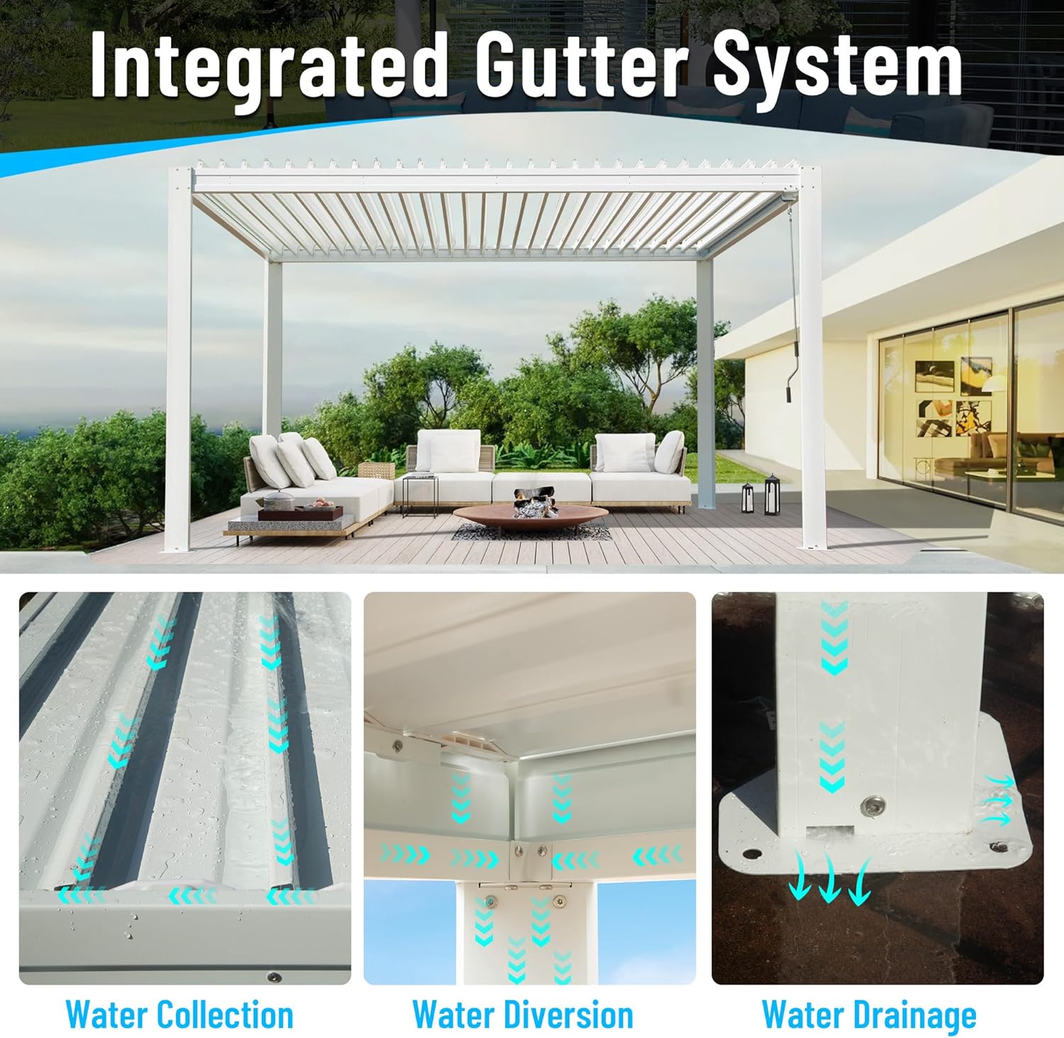 Louvered Pergola 10X13FT, Aluminum Pergola with Adjustable Roof, Aluminum Frame, Efficient Drainage System, Outdoor Pergola for Patio, Deck, Garden