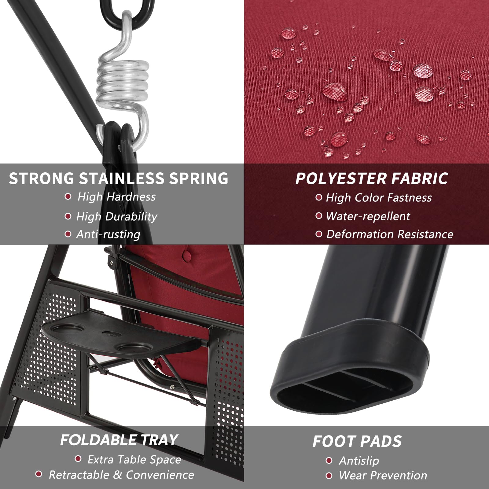 3-Person Metal Outdoor Patio Swing Chair In Navy Blue/Brown/Red/Black With Canopy And Cushions