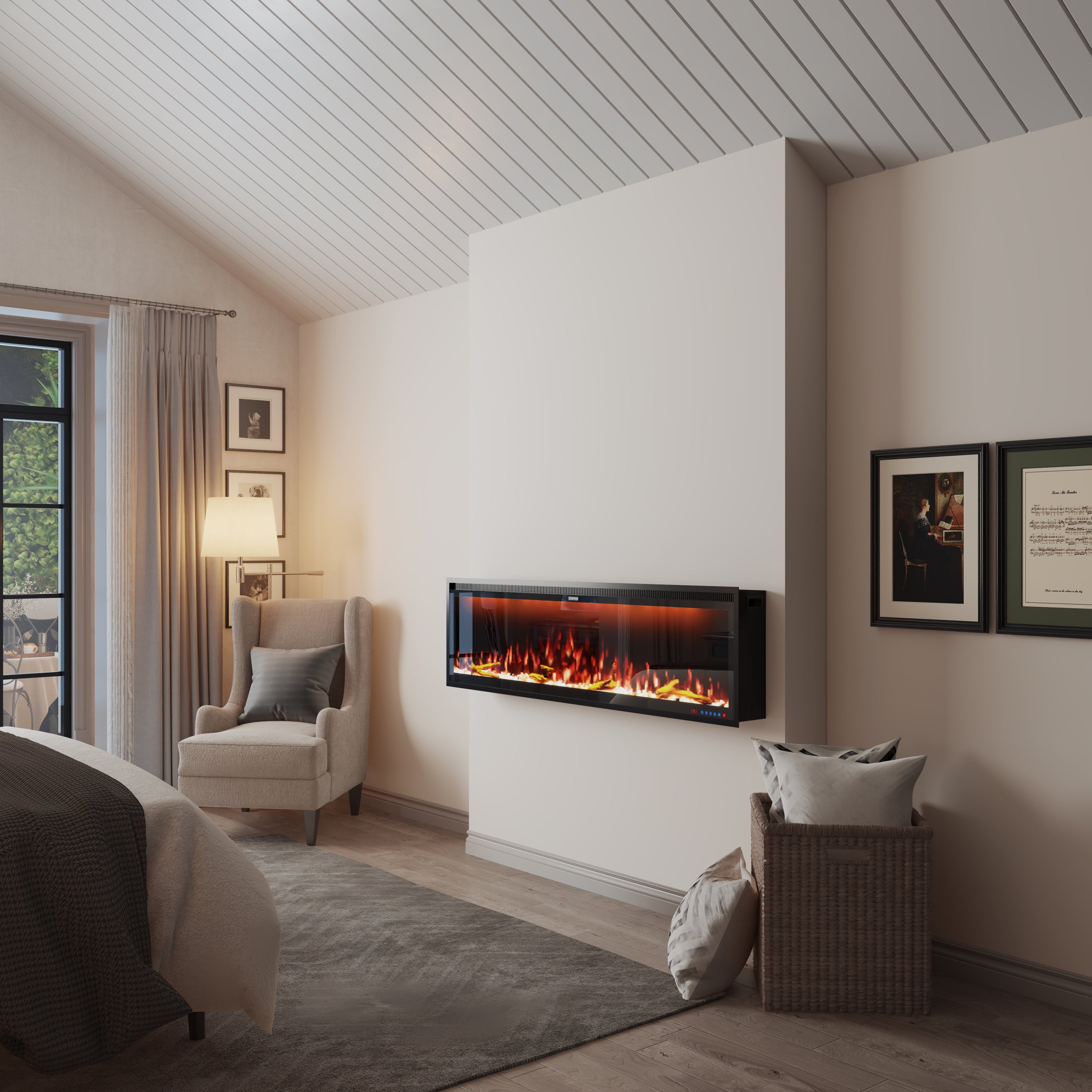 50/60/74/88-in W Black LED Wall-mount Electric Fireplace with Remote Control Included