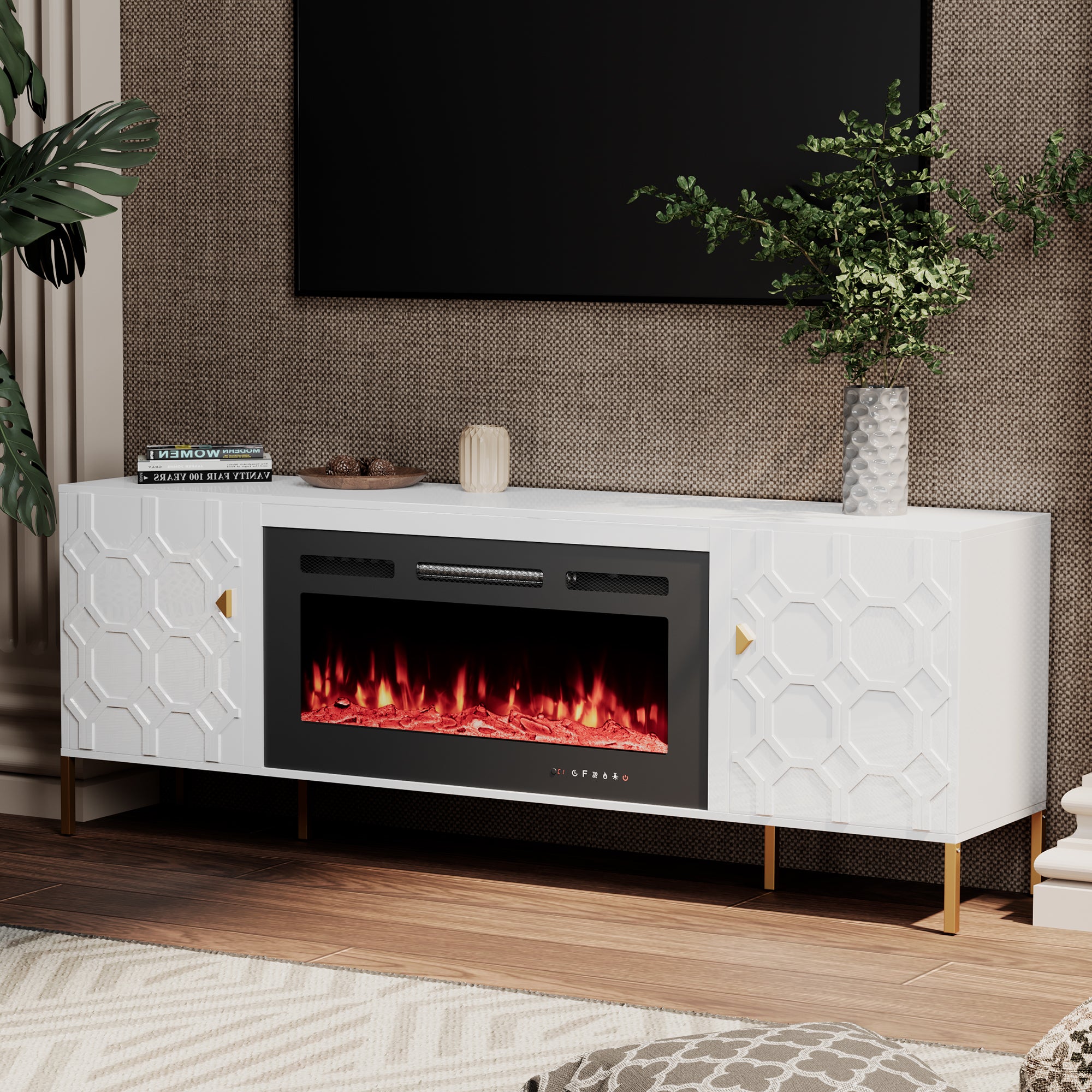 70.08'' Wide Storage Cabinet with Electric Fireplace