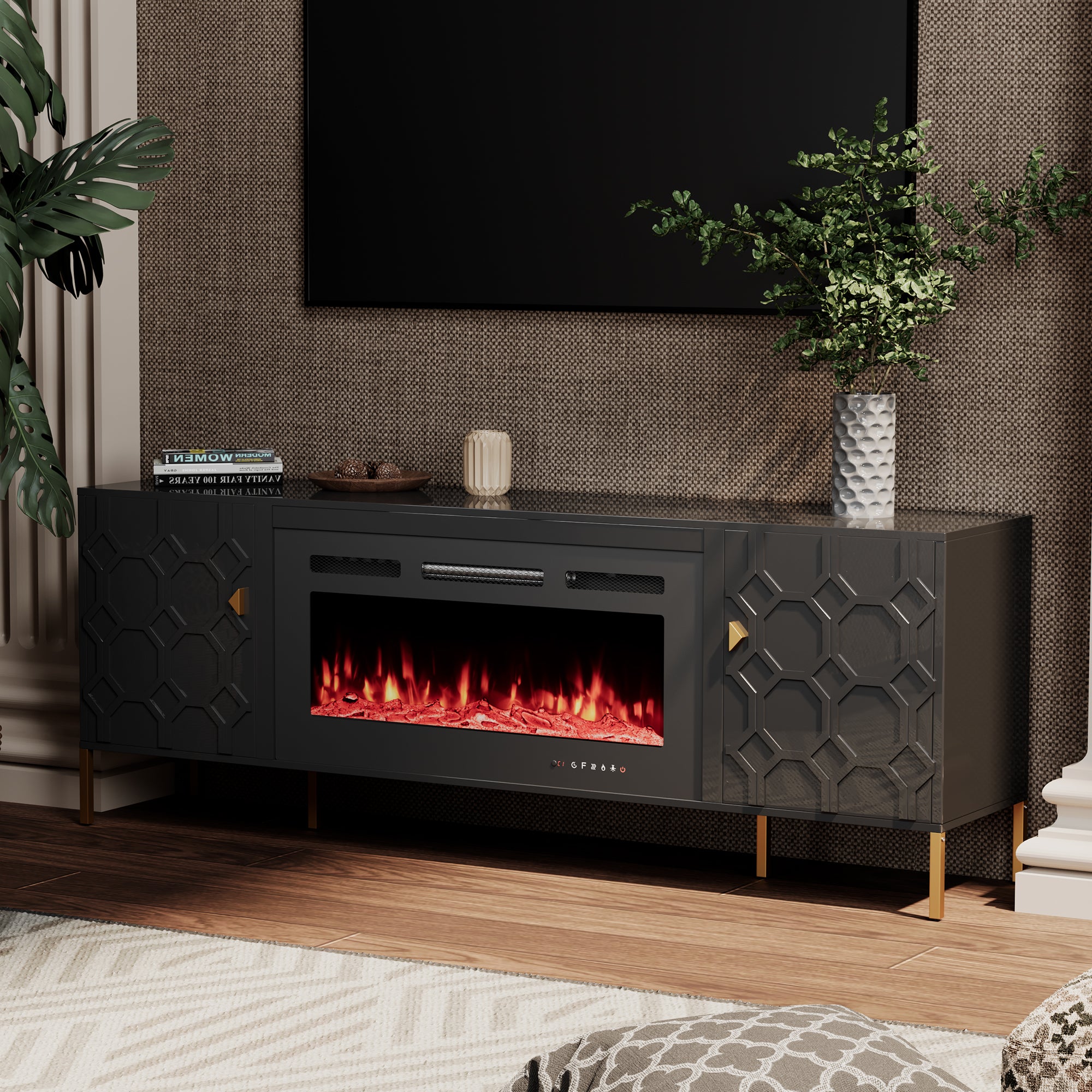 70.08'' Wide Storage Cabinet with Electric Fireplace
