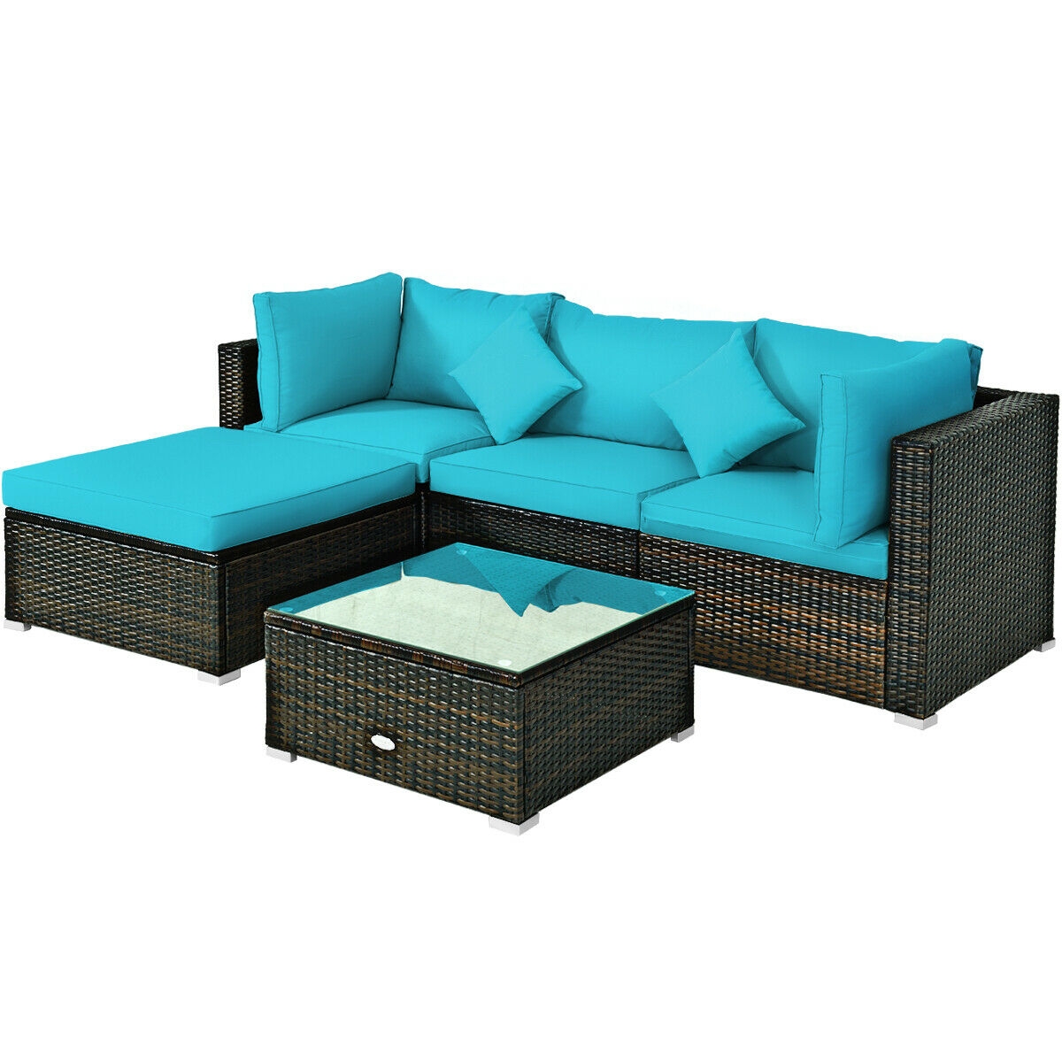 Mondawe 5 Pcs Outdoor Patio Rattan Furniture Set Sectional Conversation-Mondawe