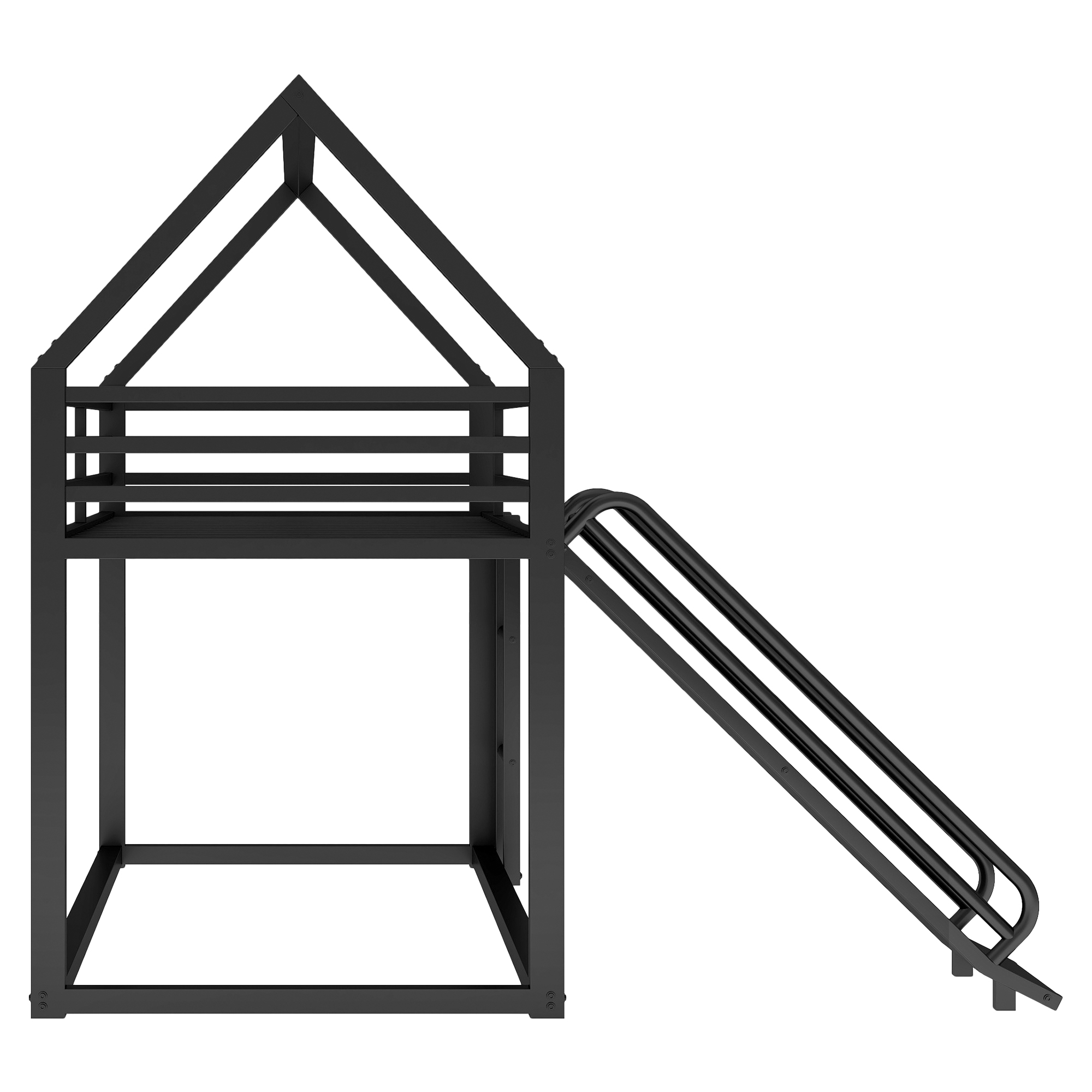 Twin over Twin House Bunk Bed with Ladder and Slide,White/Black