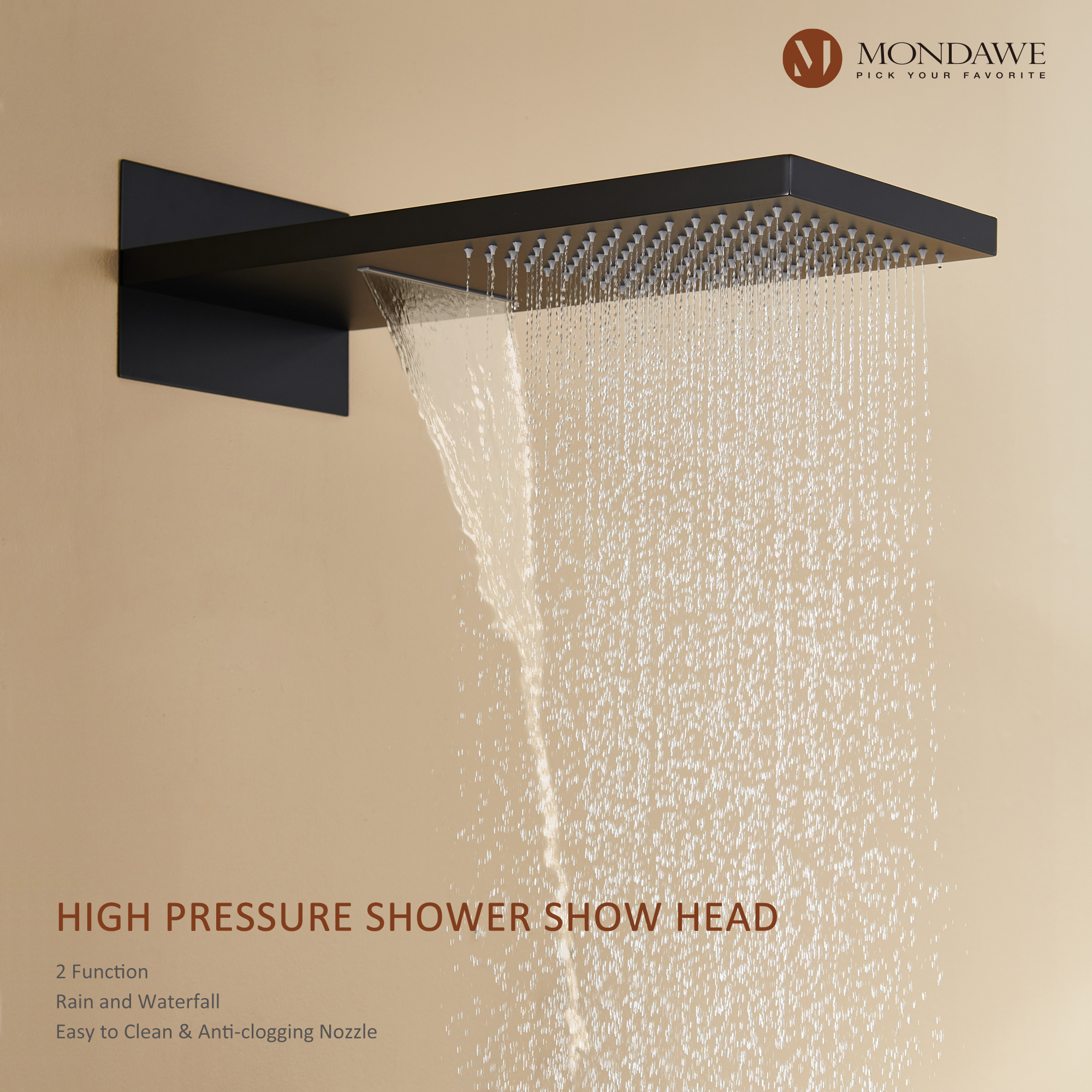 Mondawe Luxury Rain Dual Shower Heads Wall Mounted 22 in. with Digital Temperature Display 4 Spray Patterns Thermostatic and 3 Body Jets-Mondawe