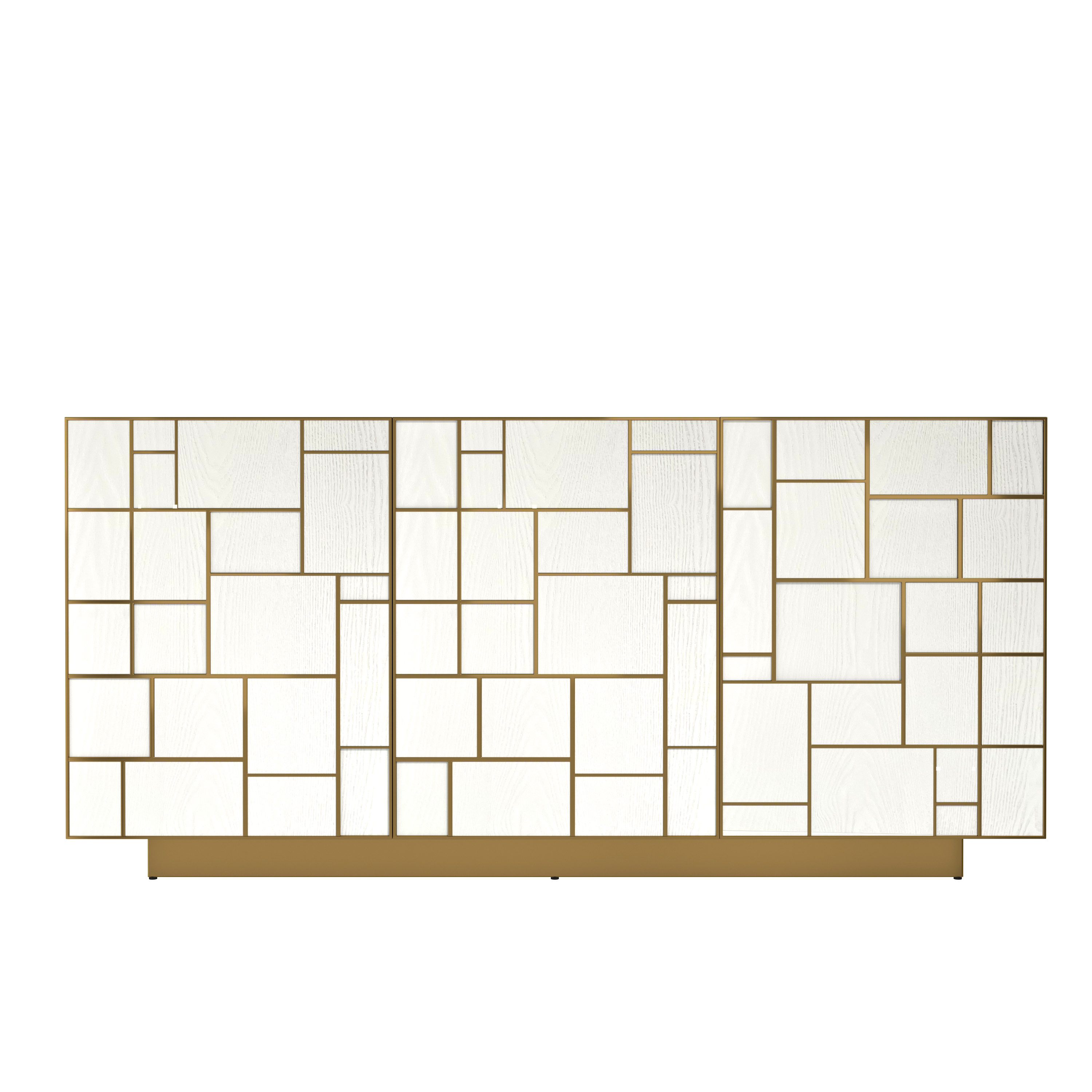 White MDF 70.87 in. Buffet Sideboard Dining Table Metal 3 Door Storage Cabinet