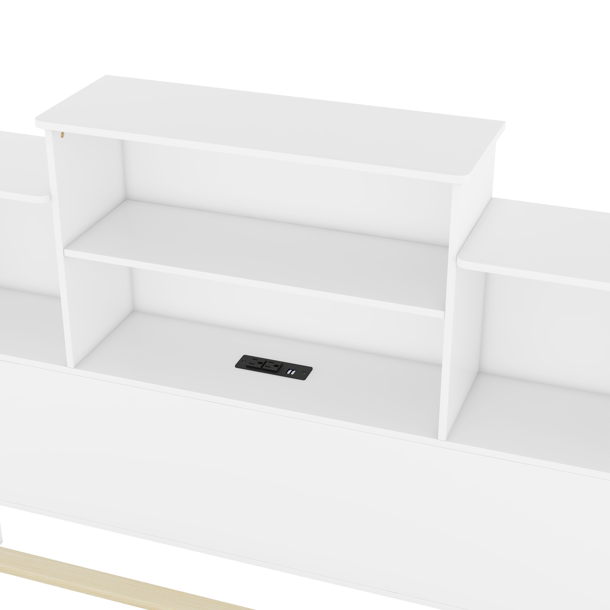 Queen Size Storage Platform Bed Frame with 4 Open Storage Shelves and USB Charging Design,White 