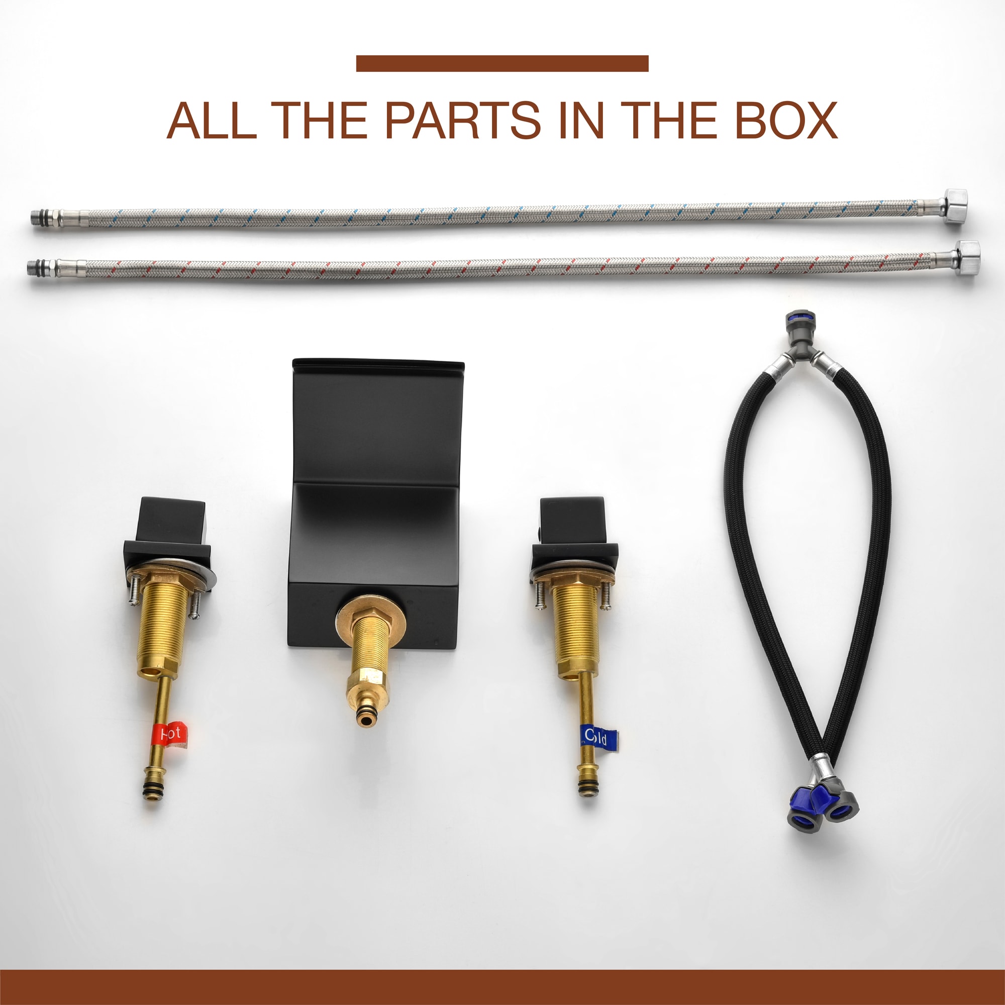 Mondawe Double Handle 8-Inch Center Wide-Spread Bathroom Faucet in Black/Gold/Nickel-Mondawe