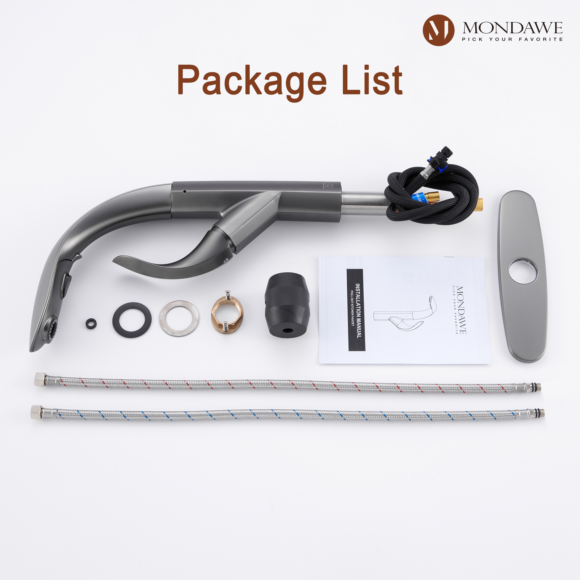 GY-Mondawe 3-FunctionTulip High Arc Pull Down Single Handle Deck Mount Best Kitchen Faucets 2022-Mondawe