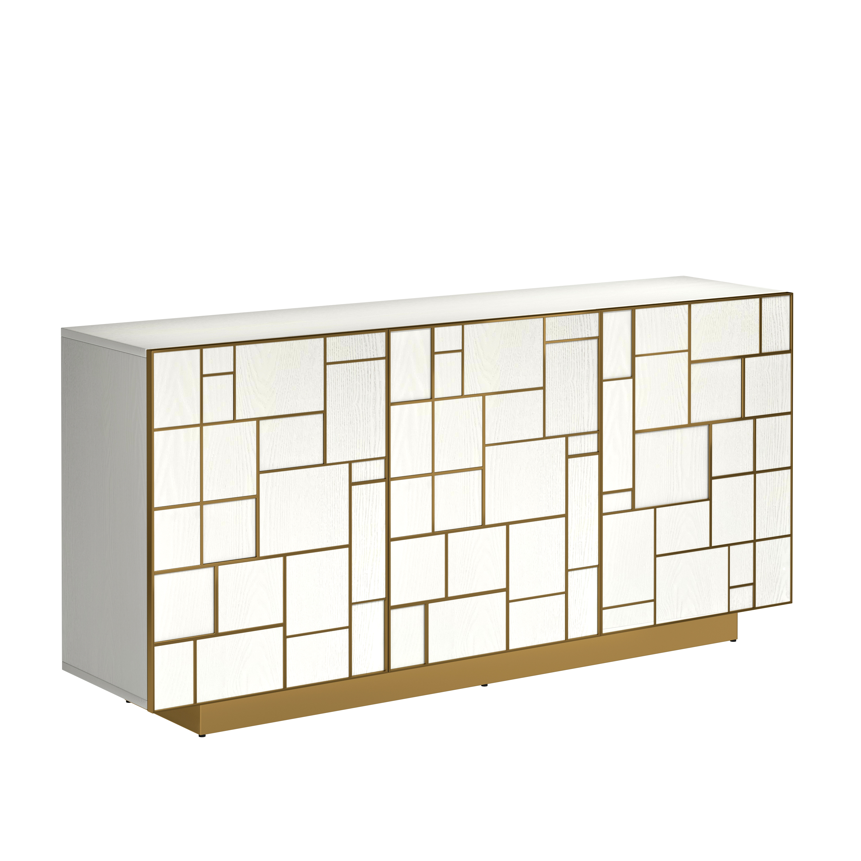 White MDF 70.87 in. Buffet Sideboard Dining Table Metal 3 Door Storage Cabinet