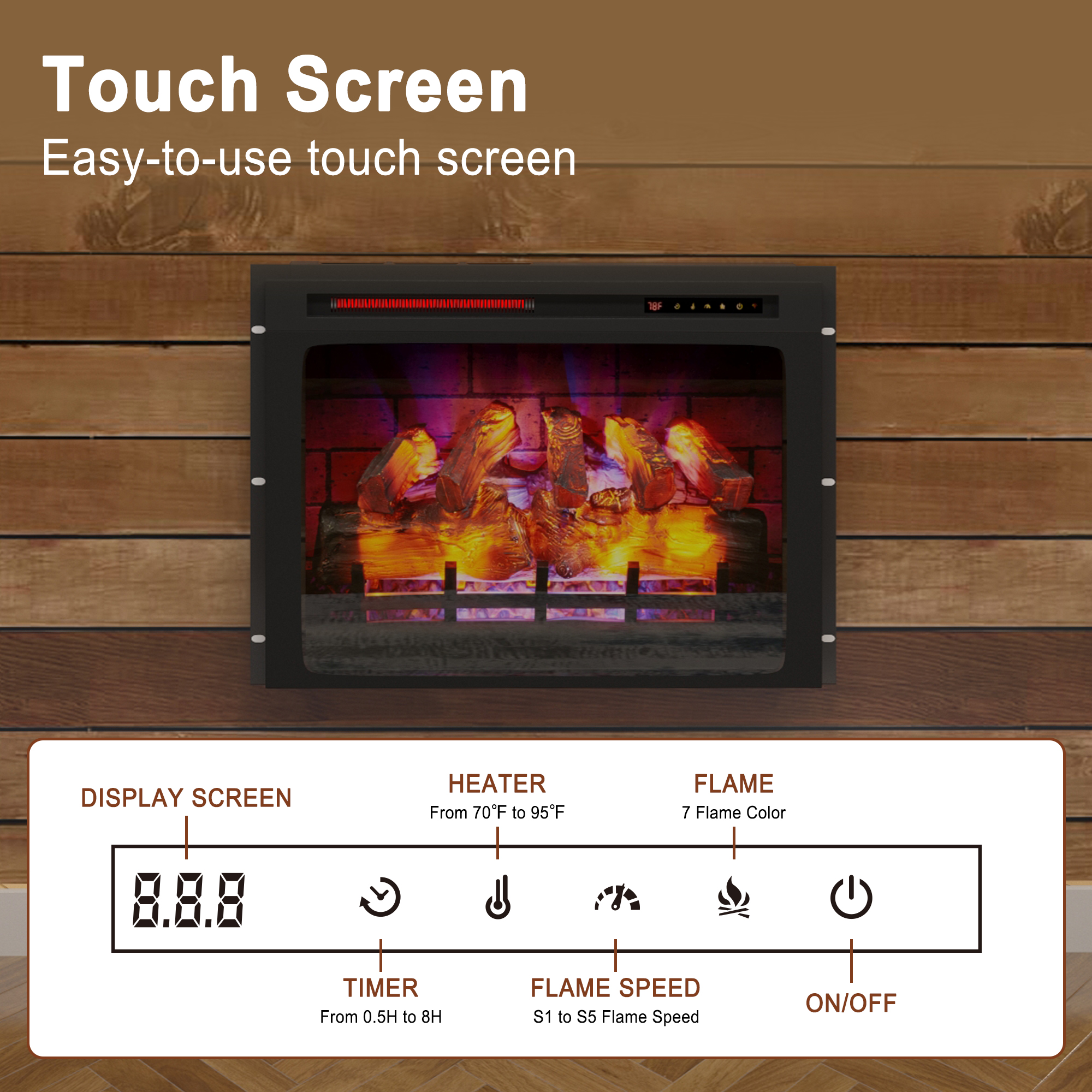 Mondawe 28 in. 5120 BTU Recessed Electric Fireplace with Double Overheat Protection & Remote Control and Touch Screen-Mondawe