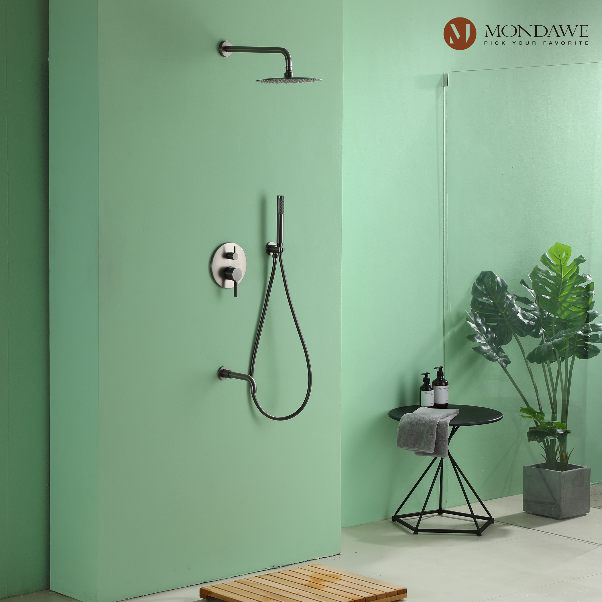 Mondawe Three function Pressure Balance Shower Set with 10 in Round Shower Head(5 color, Valve Included)-Mondawe