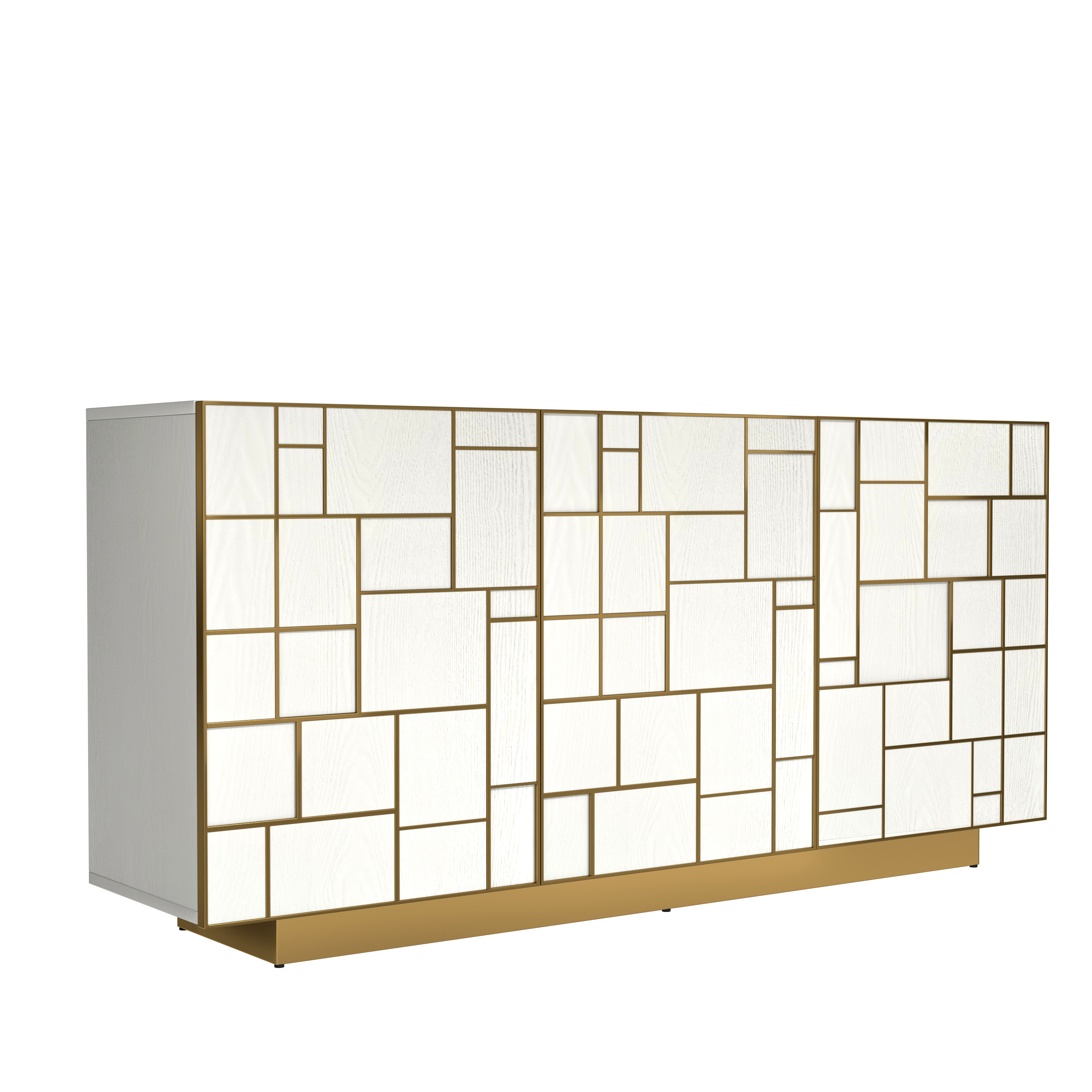 White MDF 70.87 in. Buffet Sideboard Dining Table Metal 3 Door Storage Cabinet