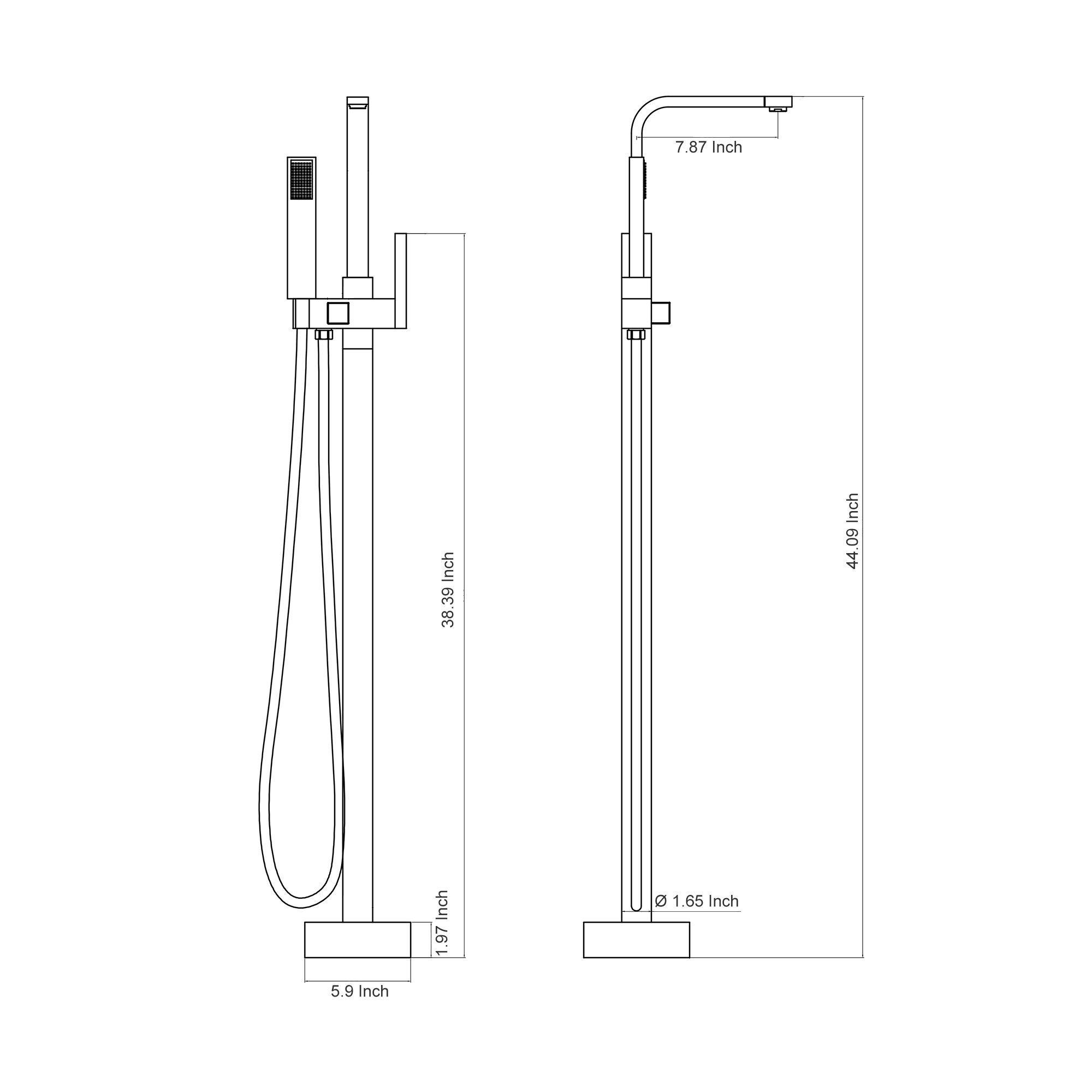 Single-Handle Free-Standing Tub Faucet with Rectangle Hand Shower in Brushed Brass/Brushed Nickel/Oil Rubbed Bronze/Matte Black