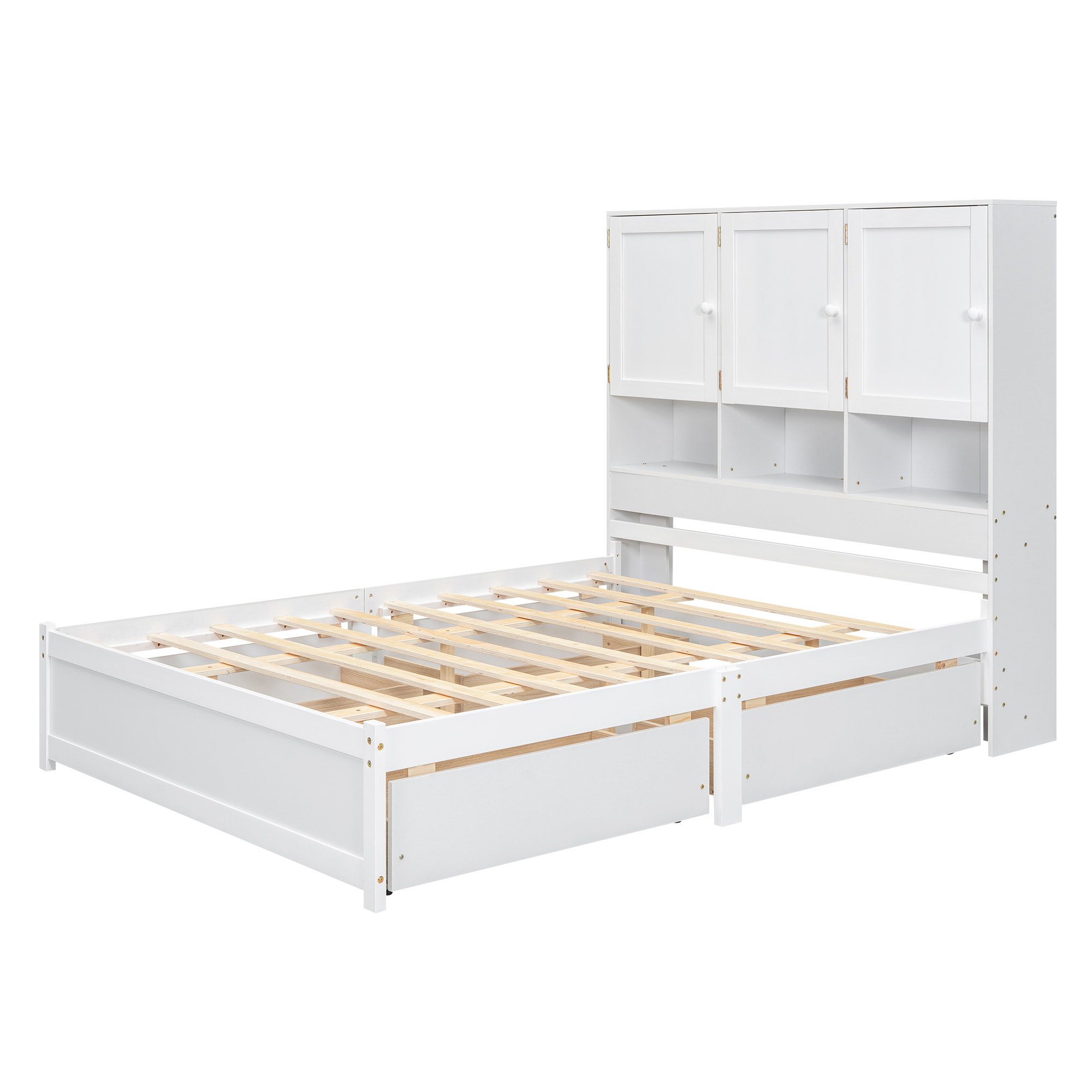 Full/Queen Size Platform Bed with Storage Headboard and 4 Drawers, Gray/White
