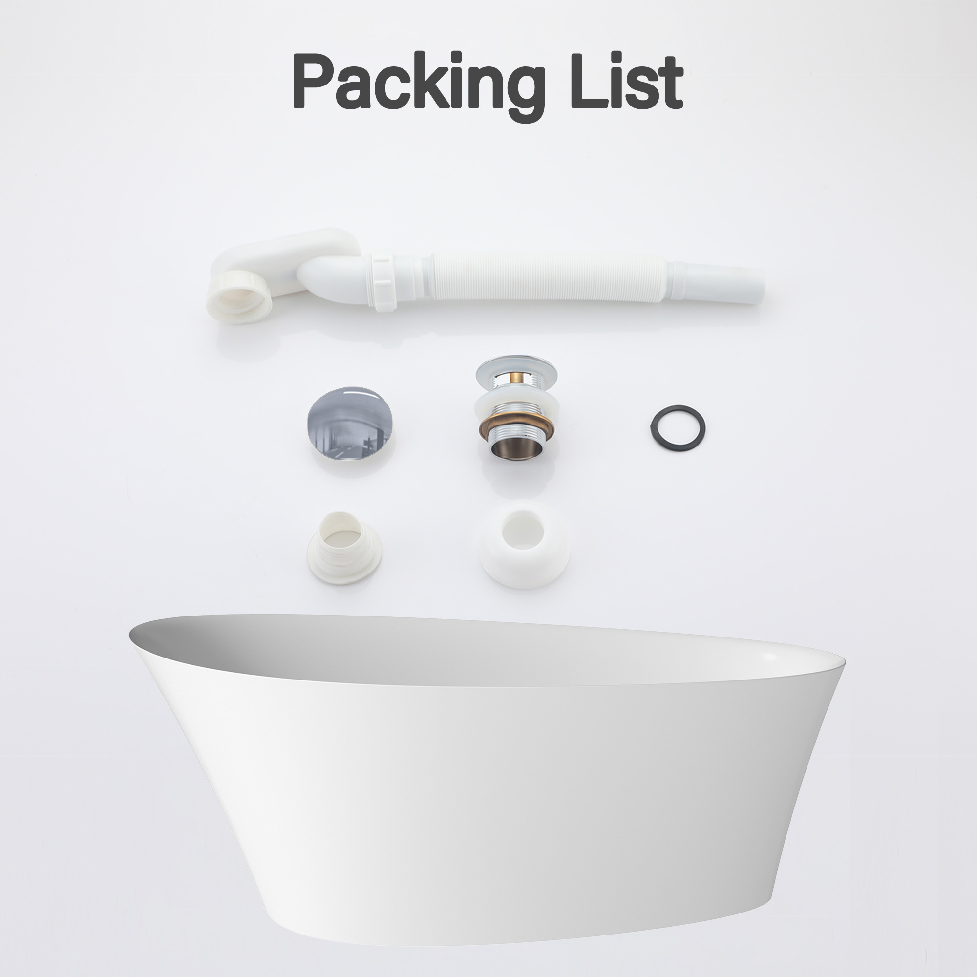 Boyel Living Matte white 65-inch artificial stone freestanding bathtub, can match any decoration style, 65"(L) x 37"(W) x 24"(H)