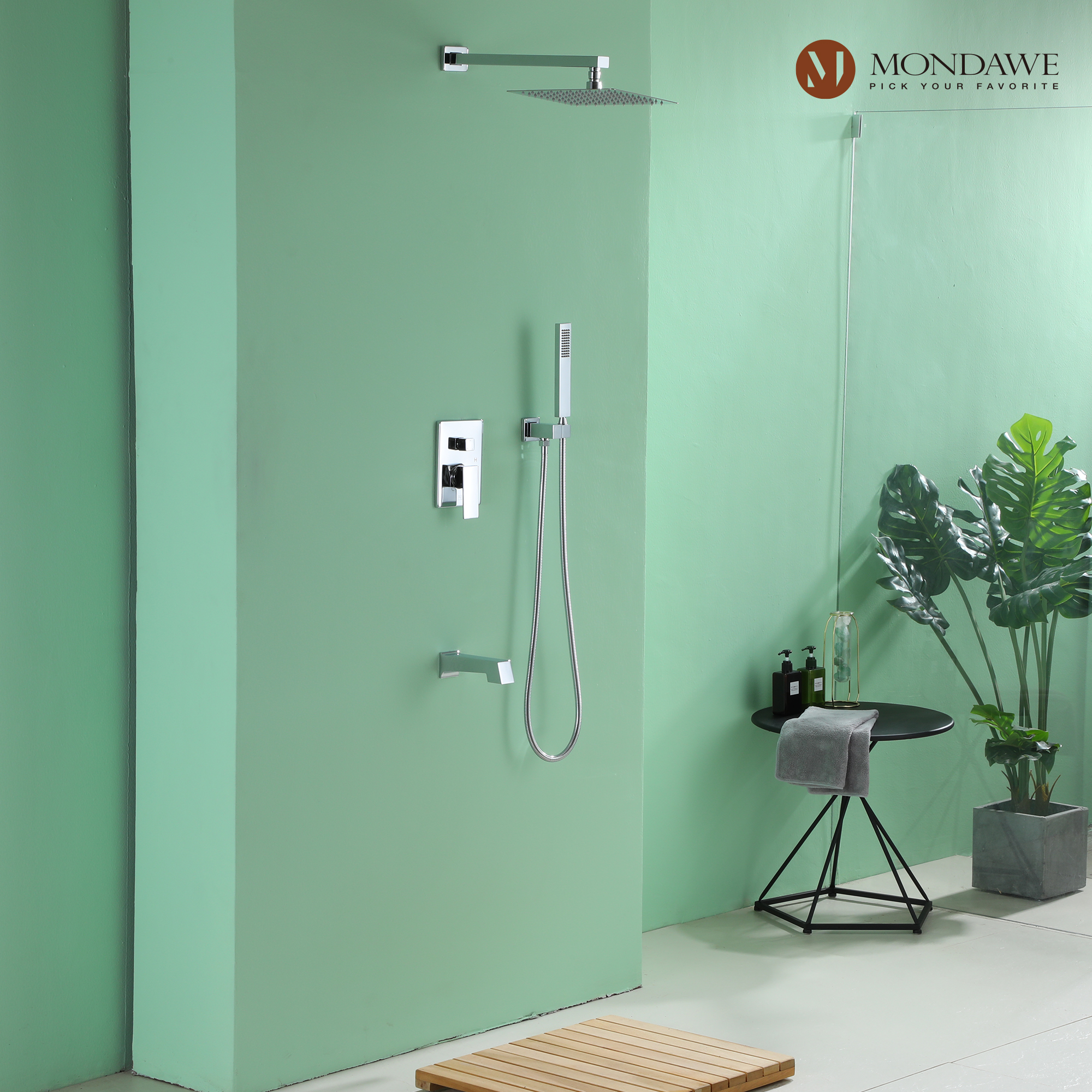 Mondawe Three function Pressure Balance Shower Set with 10 in Shower Head(5 color, Valve Included)-Mondawe