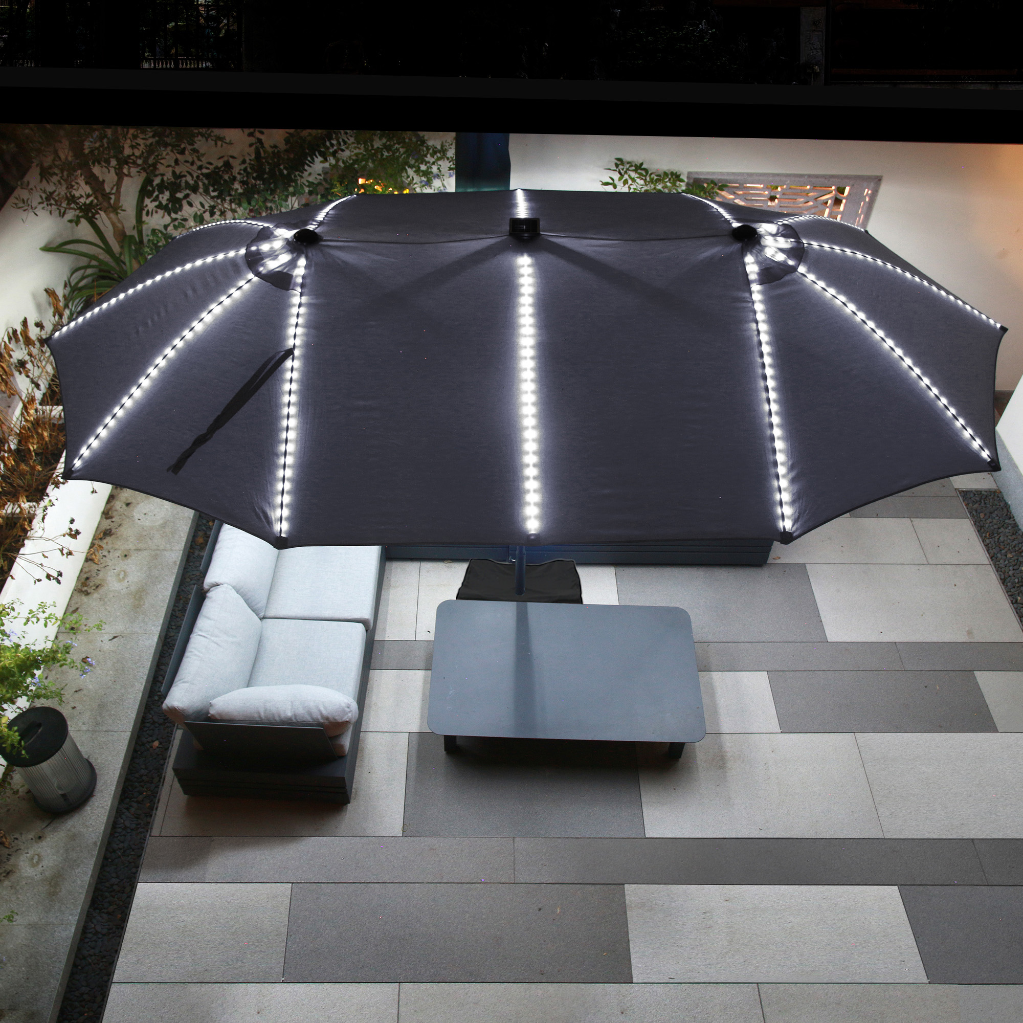 15ft Rectangular Dual-Sided Patio Fiberglass Ribs Umbrella with LED Lights