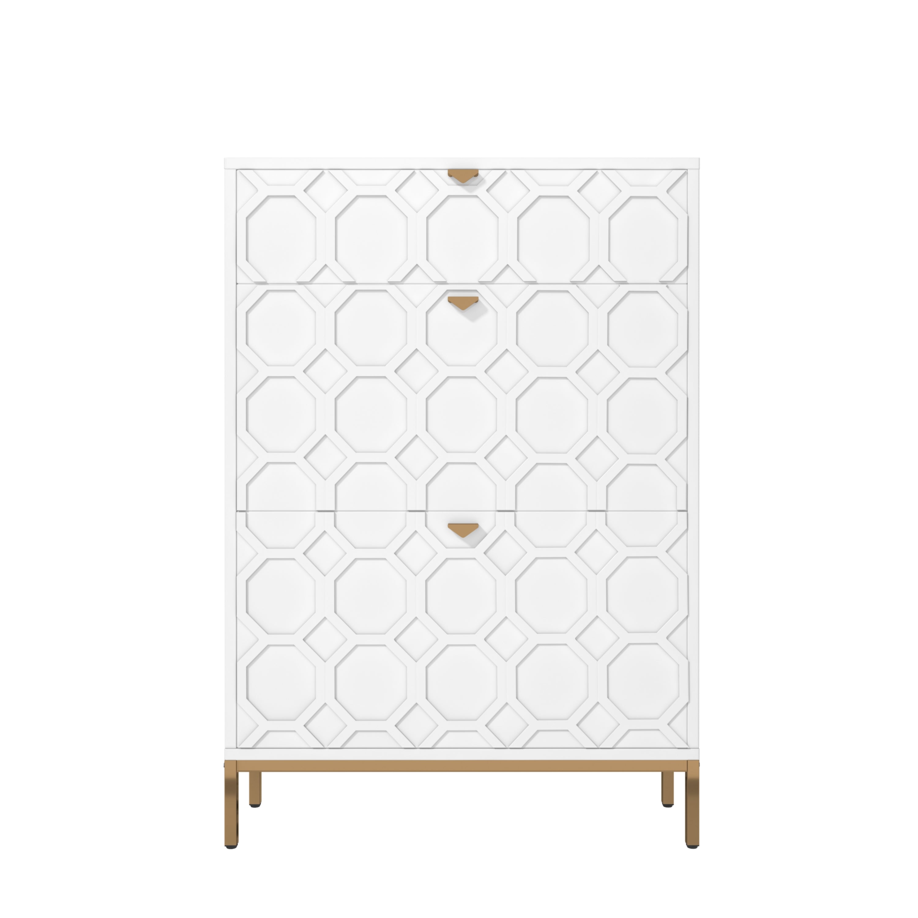 Boyel Living 46.5 in.H x 31.5 in.W White Shoe Storage Cabinet with Drawers and Golden Handle