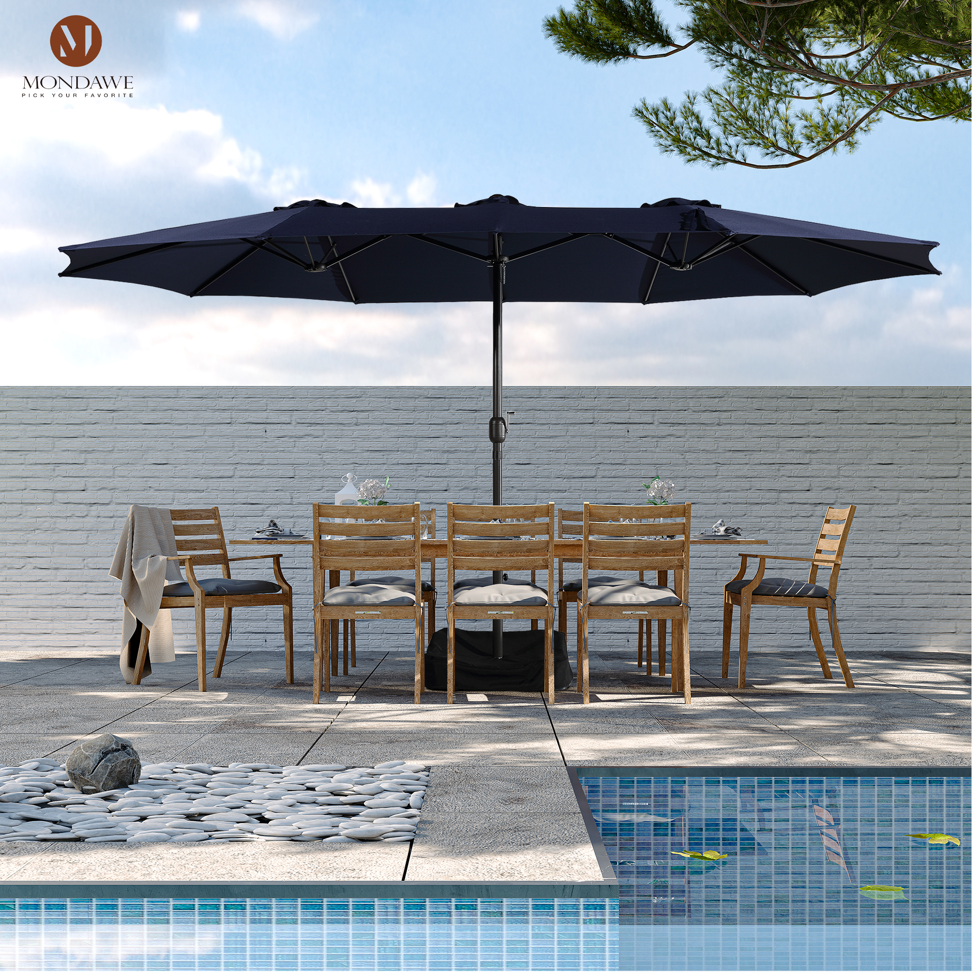 Mondawe 15ft Rectangular Patio Market Umbrella with Base-Mondawe