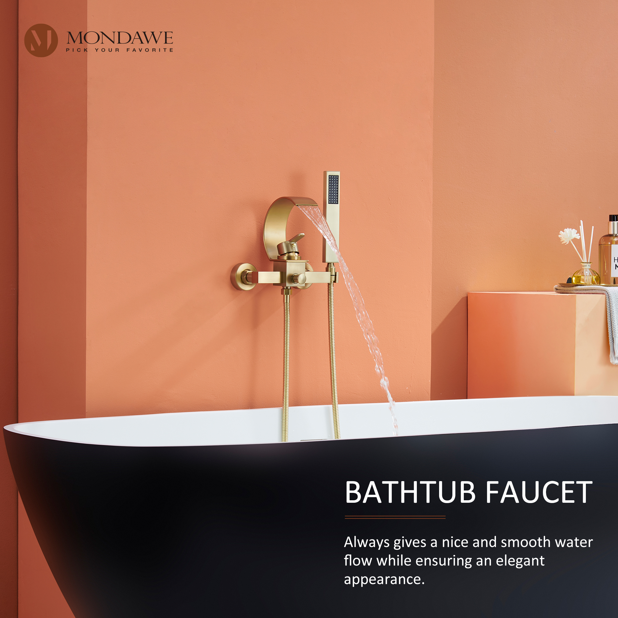 Mondawe Single Handle Shower Tub Kit with Waterfall Tub Spout and Handheld Shower Faucet, Wall Mounted-Mondawe