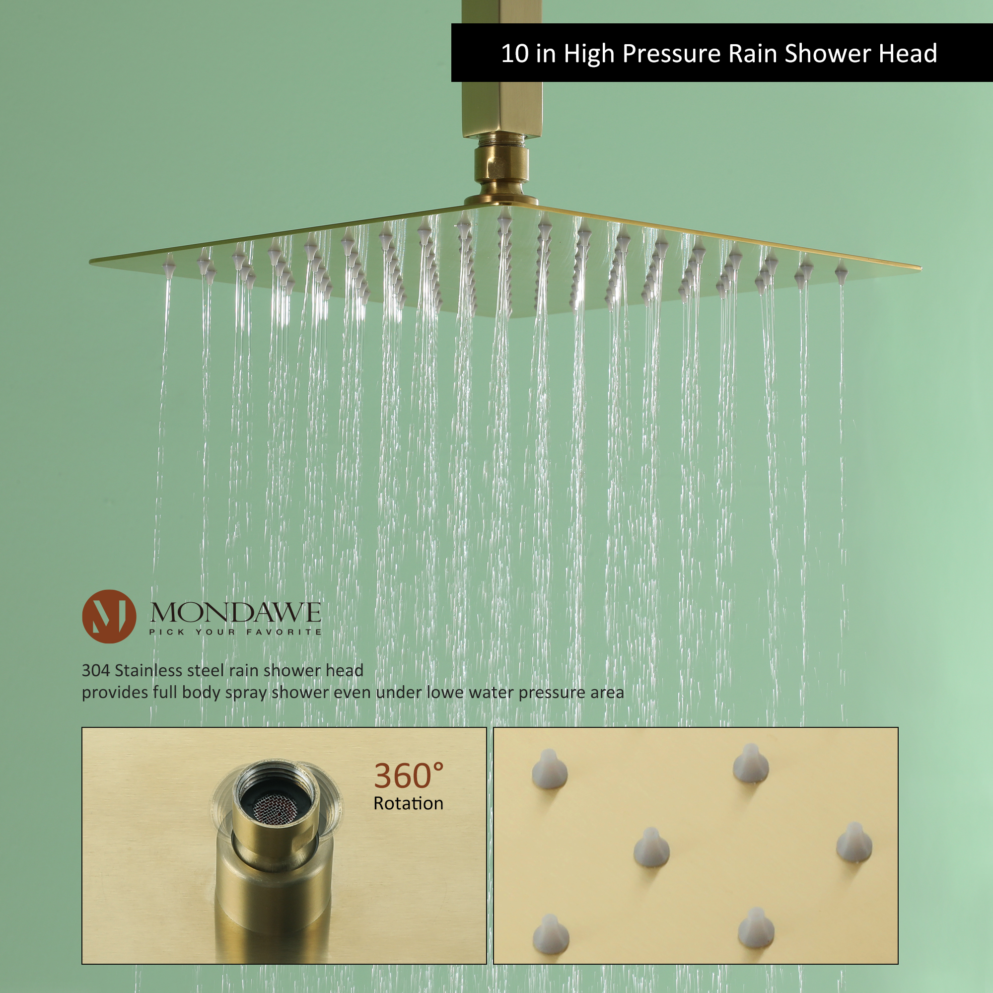 Mondawe 10 Inch Square Bathroom Shower Set(black, chrome, gold, nickel,  gun black)-Mondawe