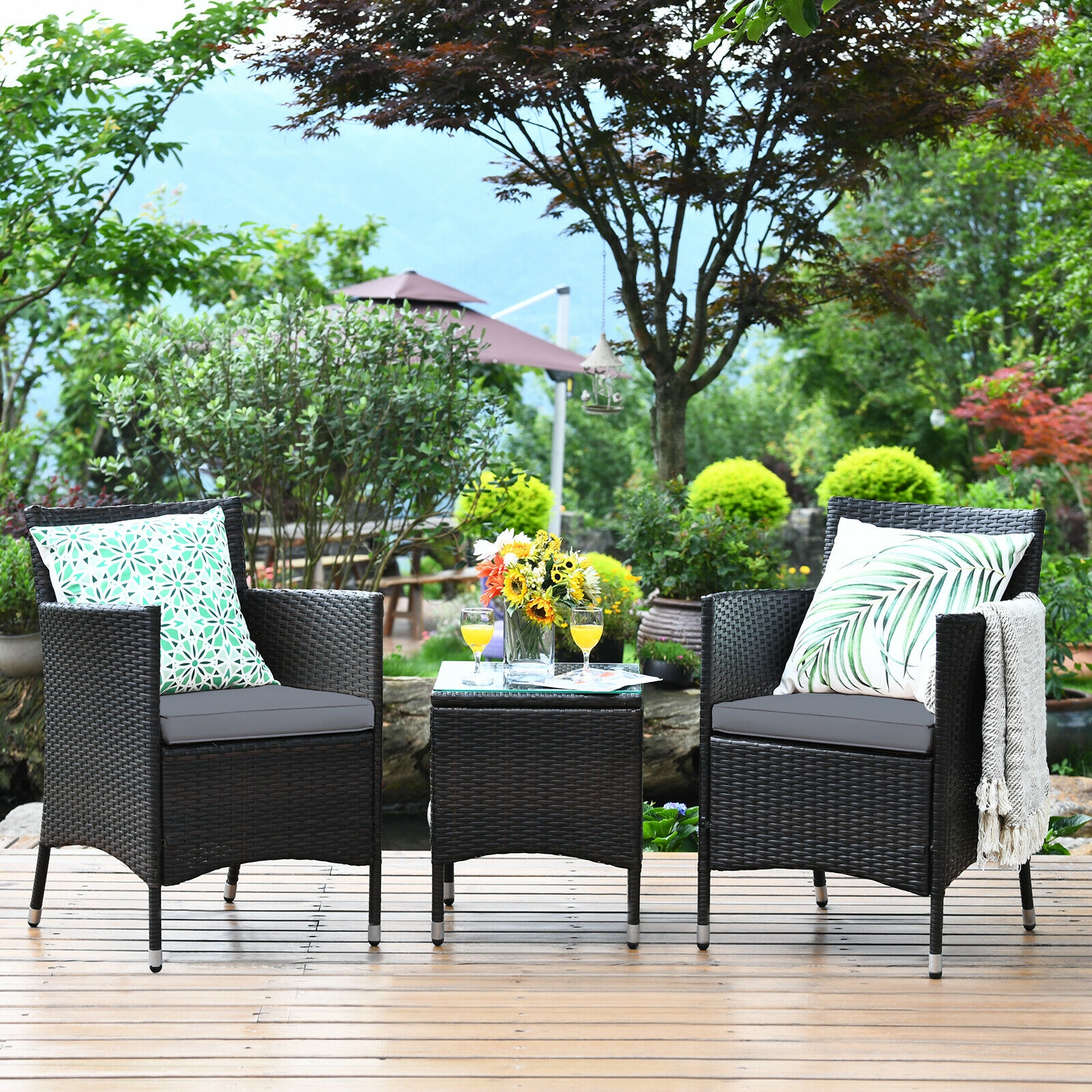 Mondawe 3 Pcs Outdoor Rattan Wicker Furniture Set-Mondawe