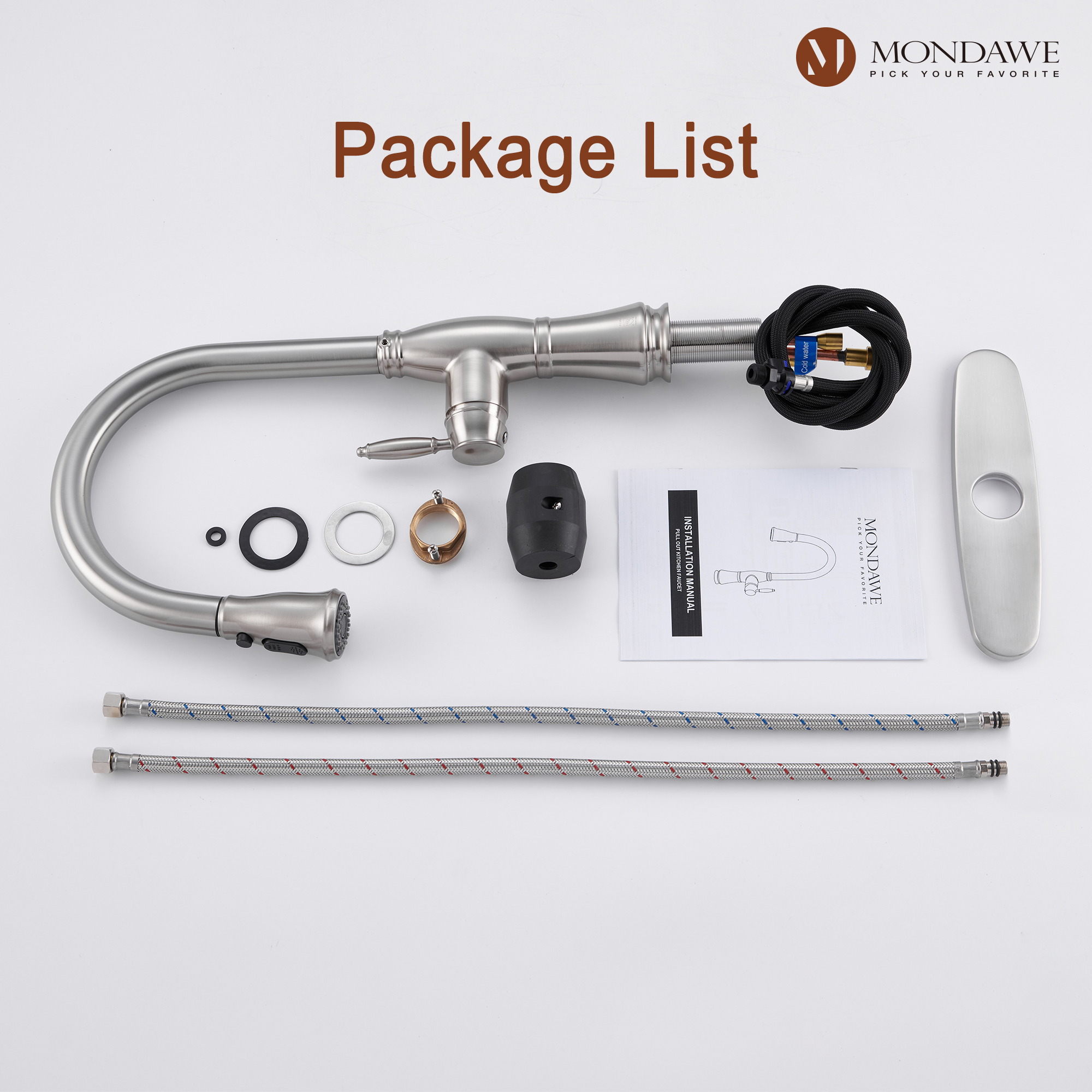 BN-Mondawe Retro Tulip High Arc Pull Down Single Handle Deck Mount Kitchen Faucet-Mondawe