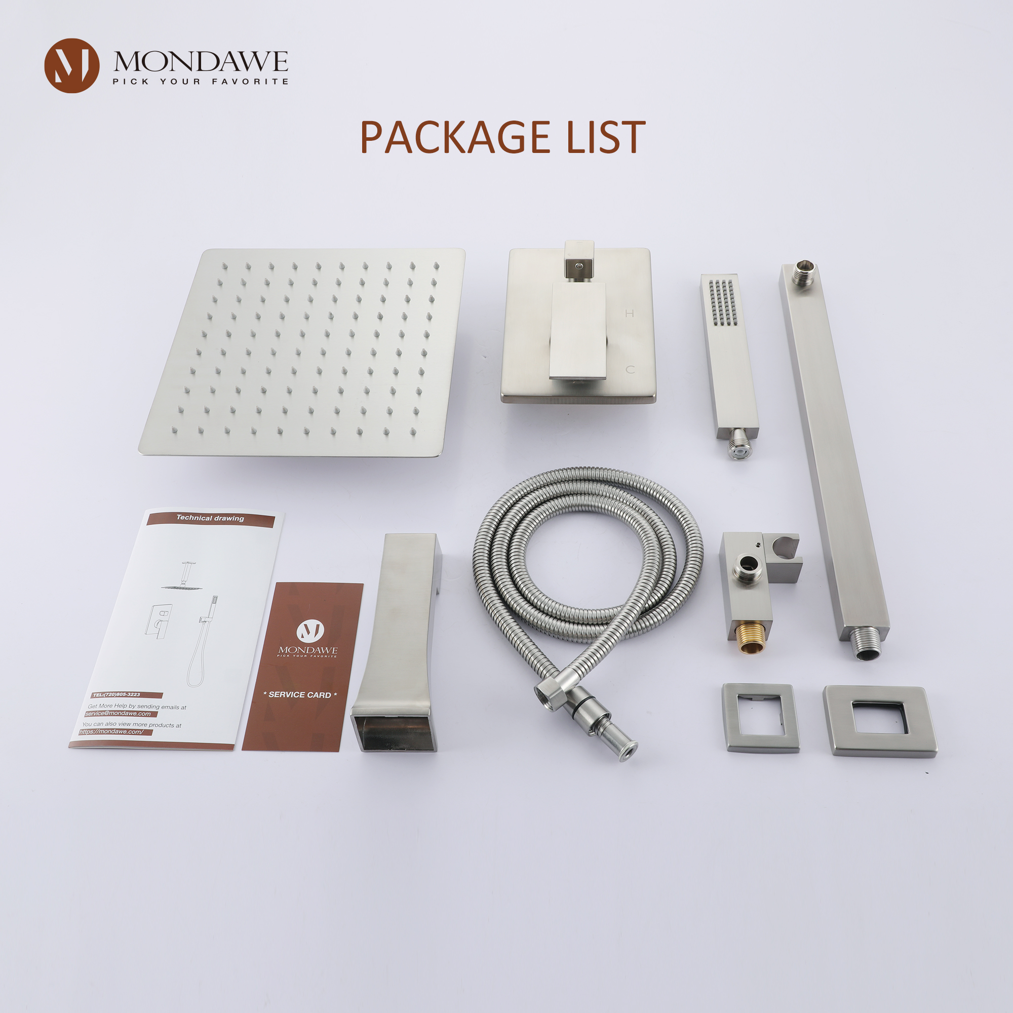 BN-Mondawe Three function Pressure Balance Shower Set with 10 in Shower Head(5 color, Valve Included)-Mondawe