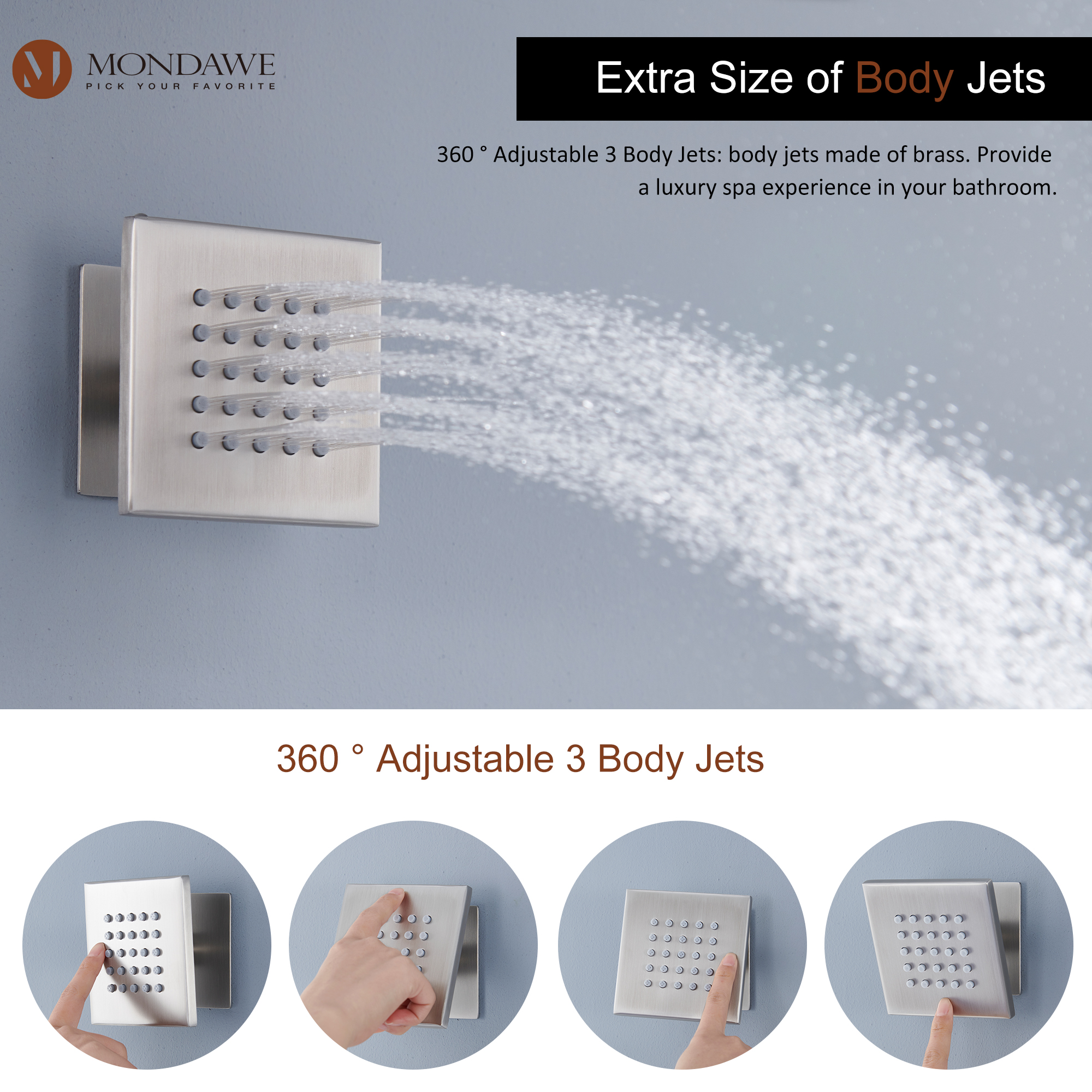 20 Inch Ceiling Mounted Rain Shower Head System Luxury 3-Spray Patterns Thermostatic Shower Faucets Sets Complete with 3-Function Shower Head and Solid Brass Handshower-Mondawe