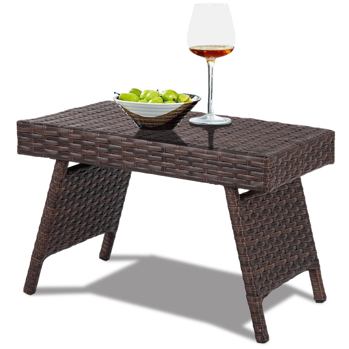 Mondawe Folding PE Rattan Side Coffee Table Patio Garden Furniture-Mondawe