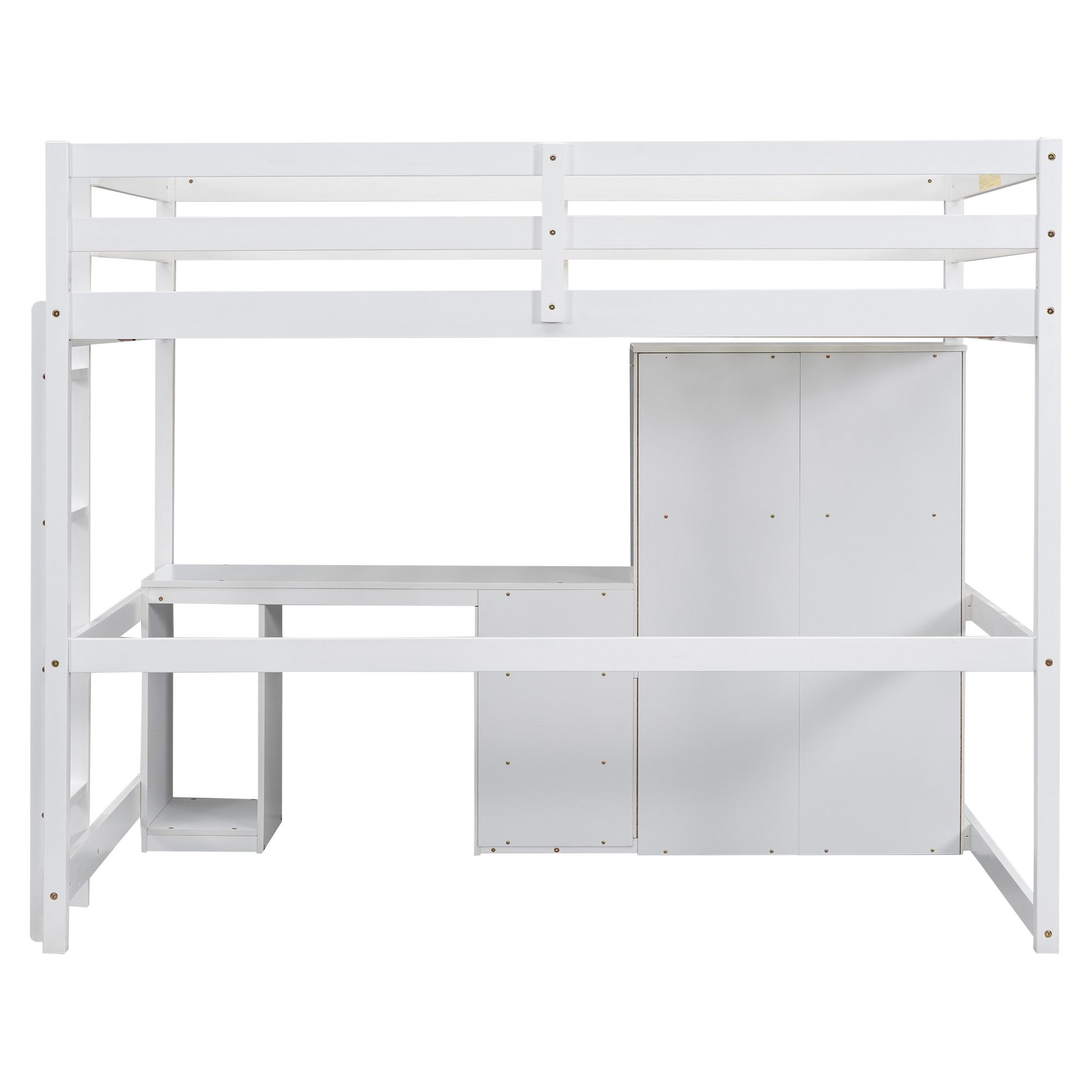 Full/Twin Size Loft Bed with Wardrobe, Desk and Storage Drawers, Gray/White