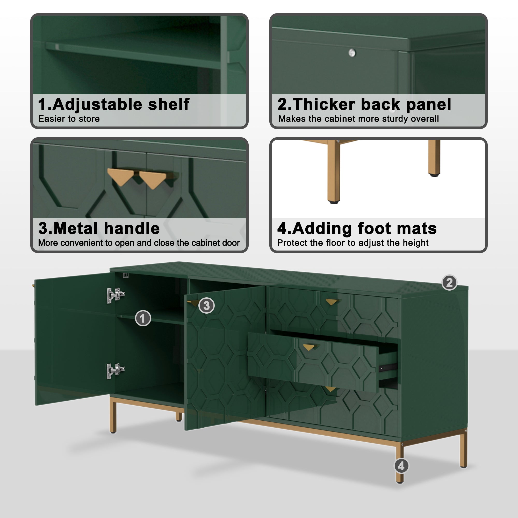 Sideboard Cabinet with Storage 3 Drawers & 2 Doors, Console Table with Storage Cabinet Buffet Cabinet for Living Room, Dining Room, Entryway