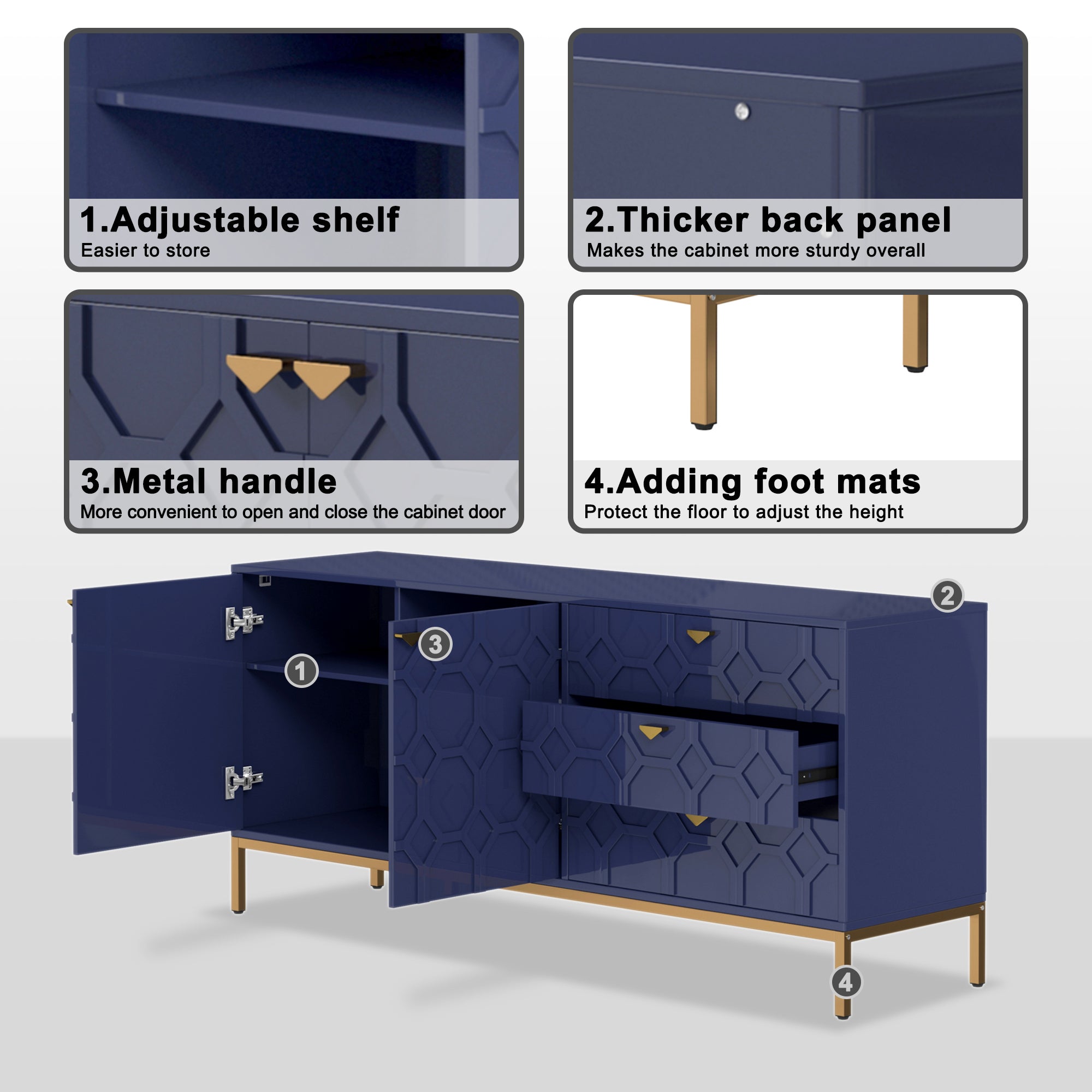 Sideboard Cabinet with Storage 3 Drawers & 2 Doors, Console Table with Storage Cabinet Buffet Cabinet for Living Room, Dining Room, Entryway