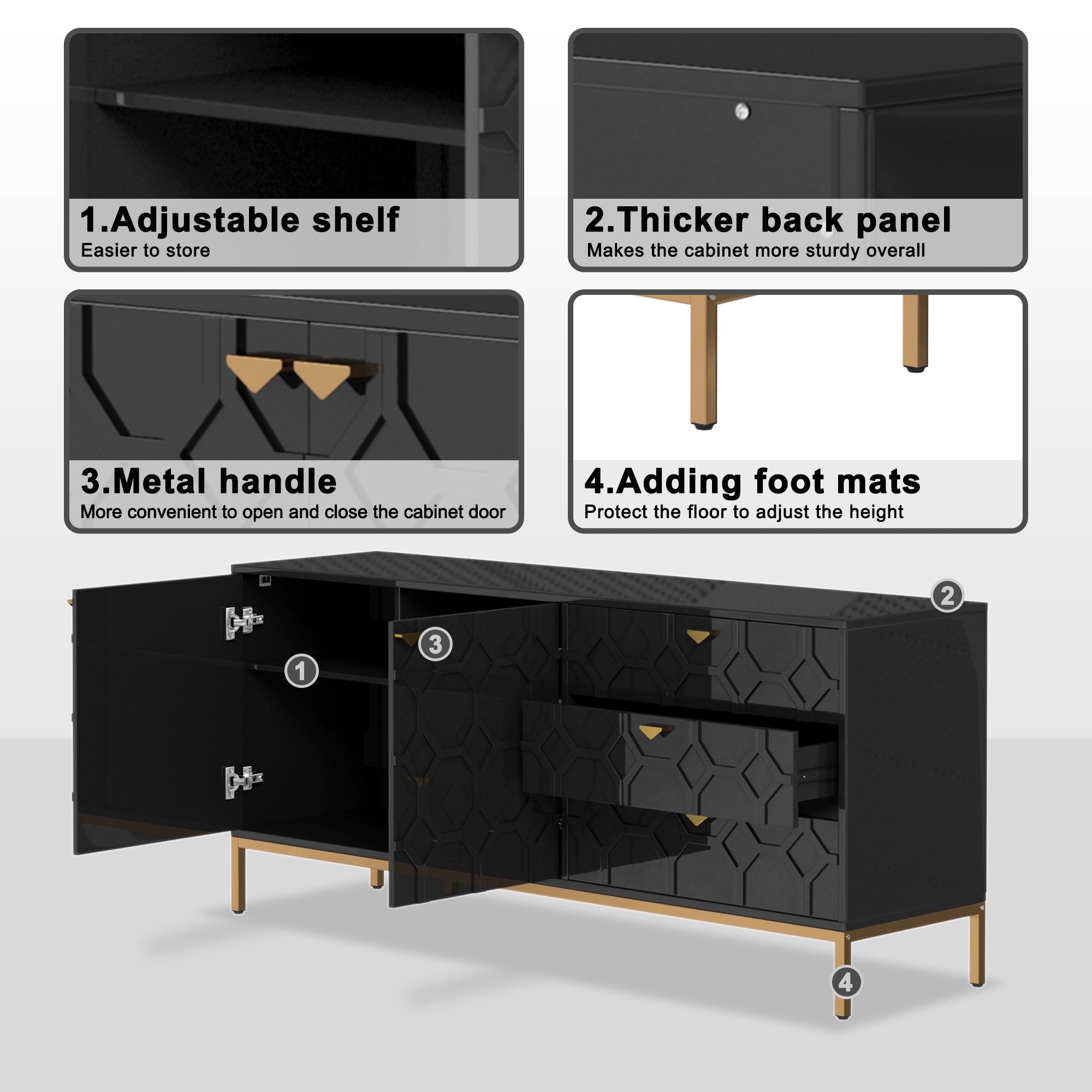 Sideboard Cabinet with Storage 3 Drawers & 2 Doors, Console Table with Storage Cabinet Buffet Cabinet for Living Room, Dining Room, Entryway
