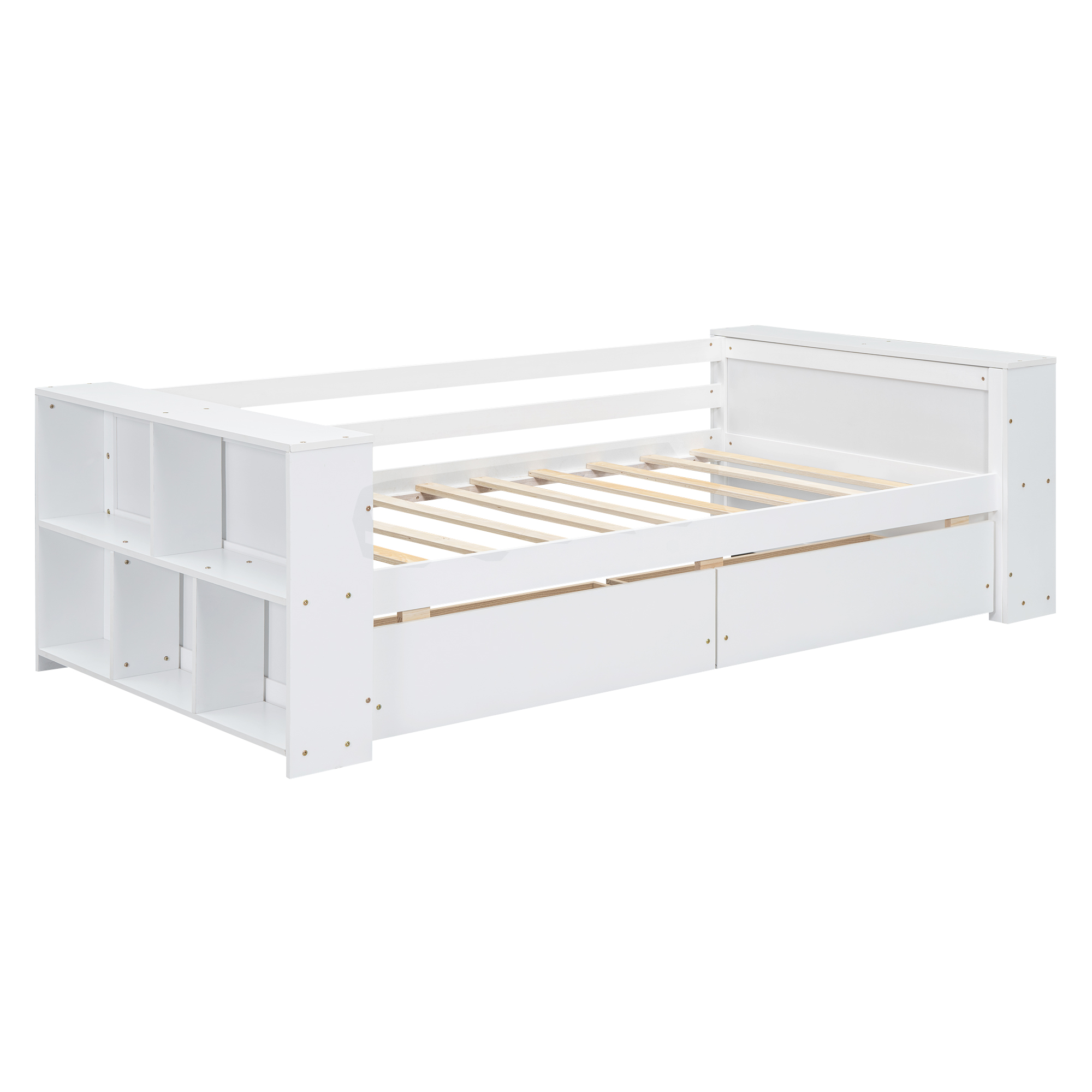 Twin Size Daybed with Shelves and Drawers, Gray/White