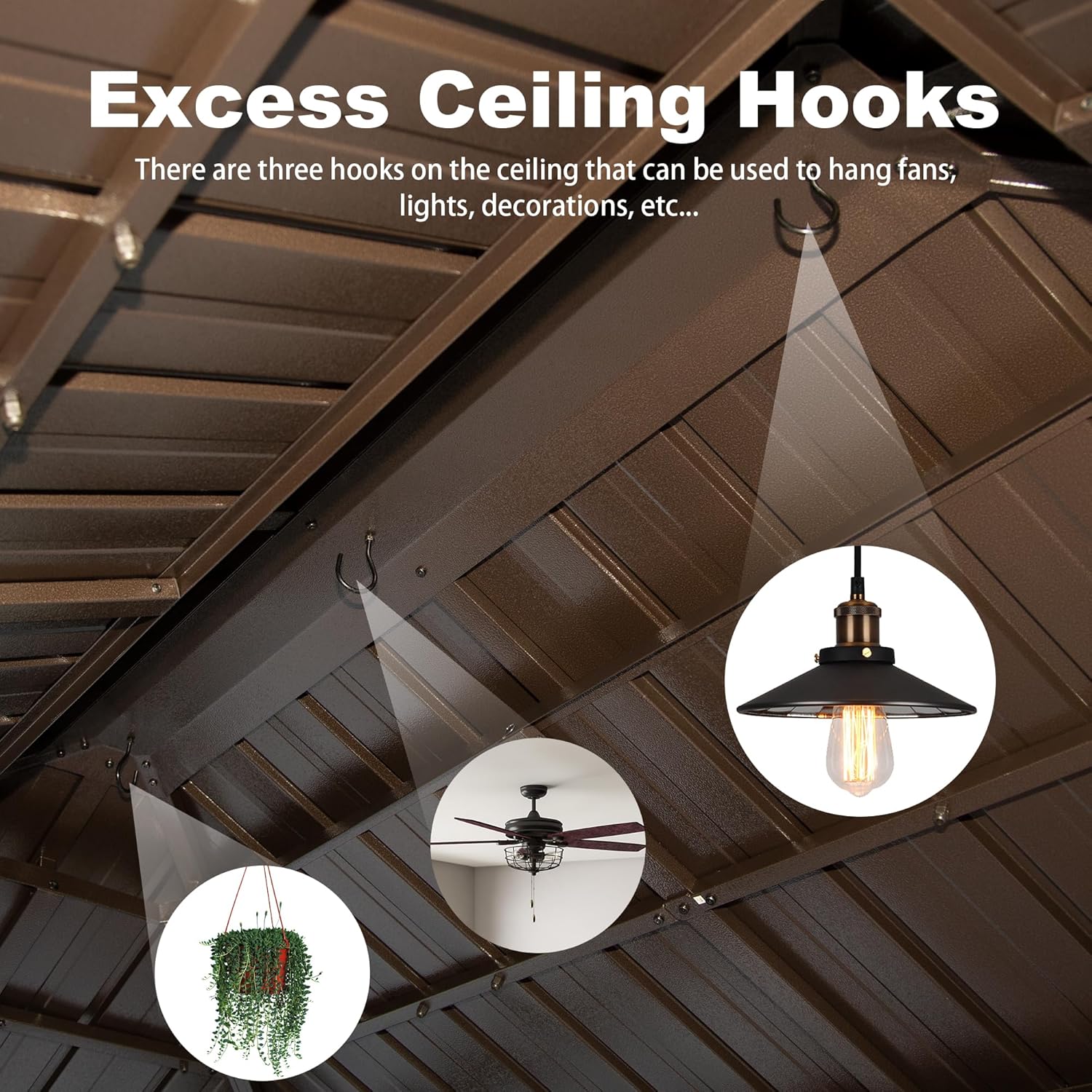 Hardtop Grill Gazebo, Outdoor BBQ Gazebo with 2 Side Shelves and Sloping Galvanized Steel Roof, Metal Permanent Grill Canopy with Ceiling Hooks for Patio, Lawn, Backyard, Deck