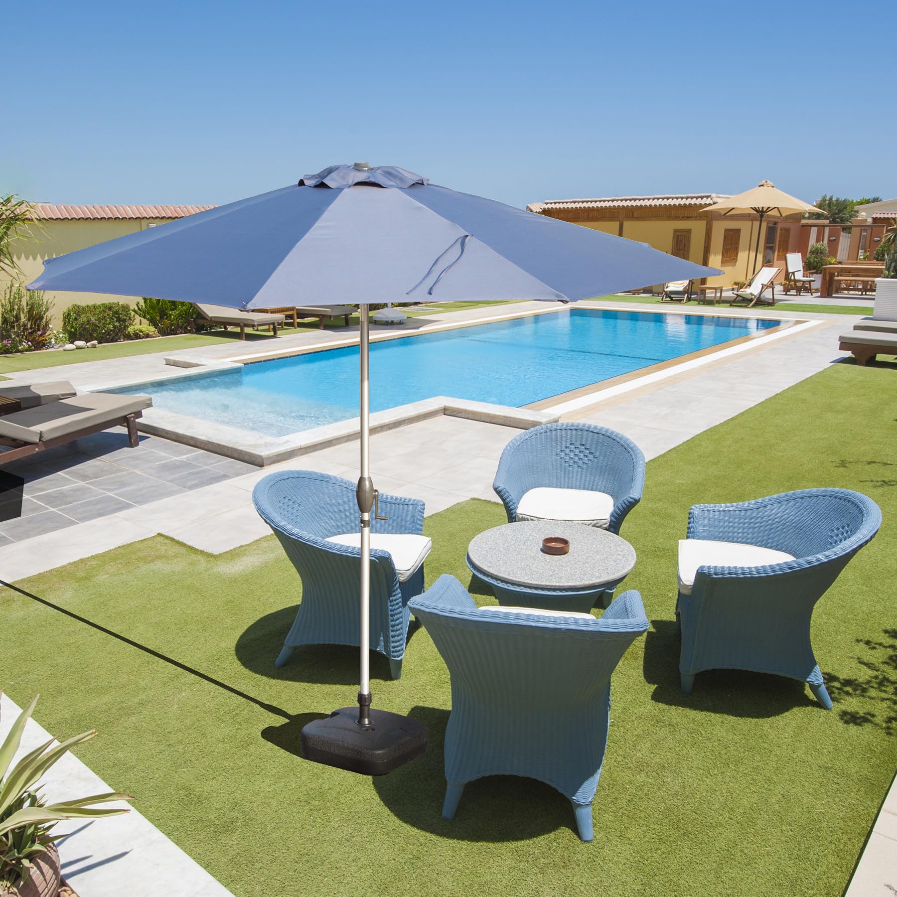 10FT Patio Umbrella, Outdoor Table Umbrella with Push Button Tilt and Crank, UV Protection Waterproof Market Sun Umbrella with 8 Sturdy Ribs for Garden, Deck, Backyard, Pool (Brick red /Navy Blue /Gray)