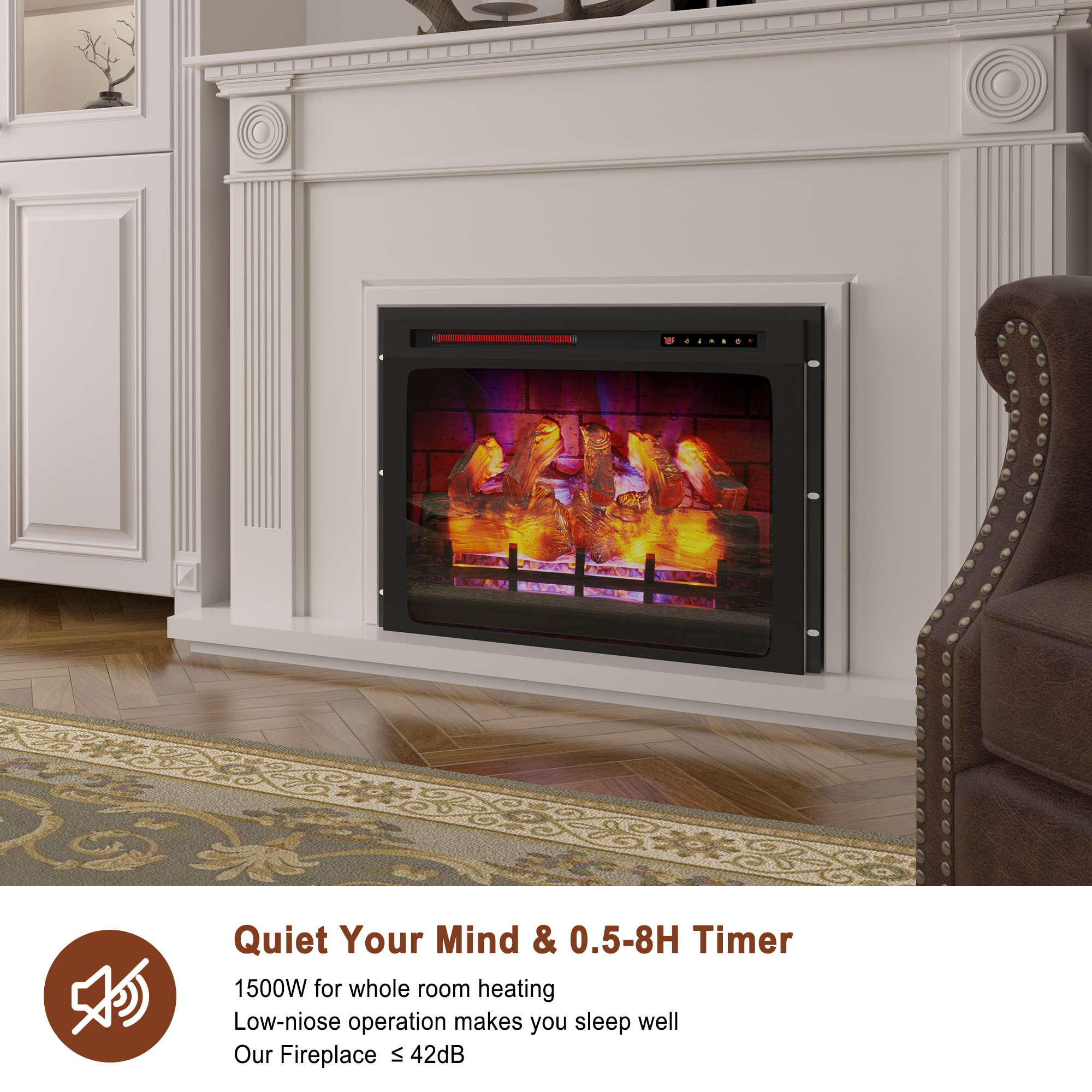 Mondawe 28 in. 5120 BTU Recessed Electric Fireplace with Double Overheat Protection & Remote Control and Touch Screen-Mondawe