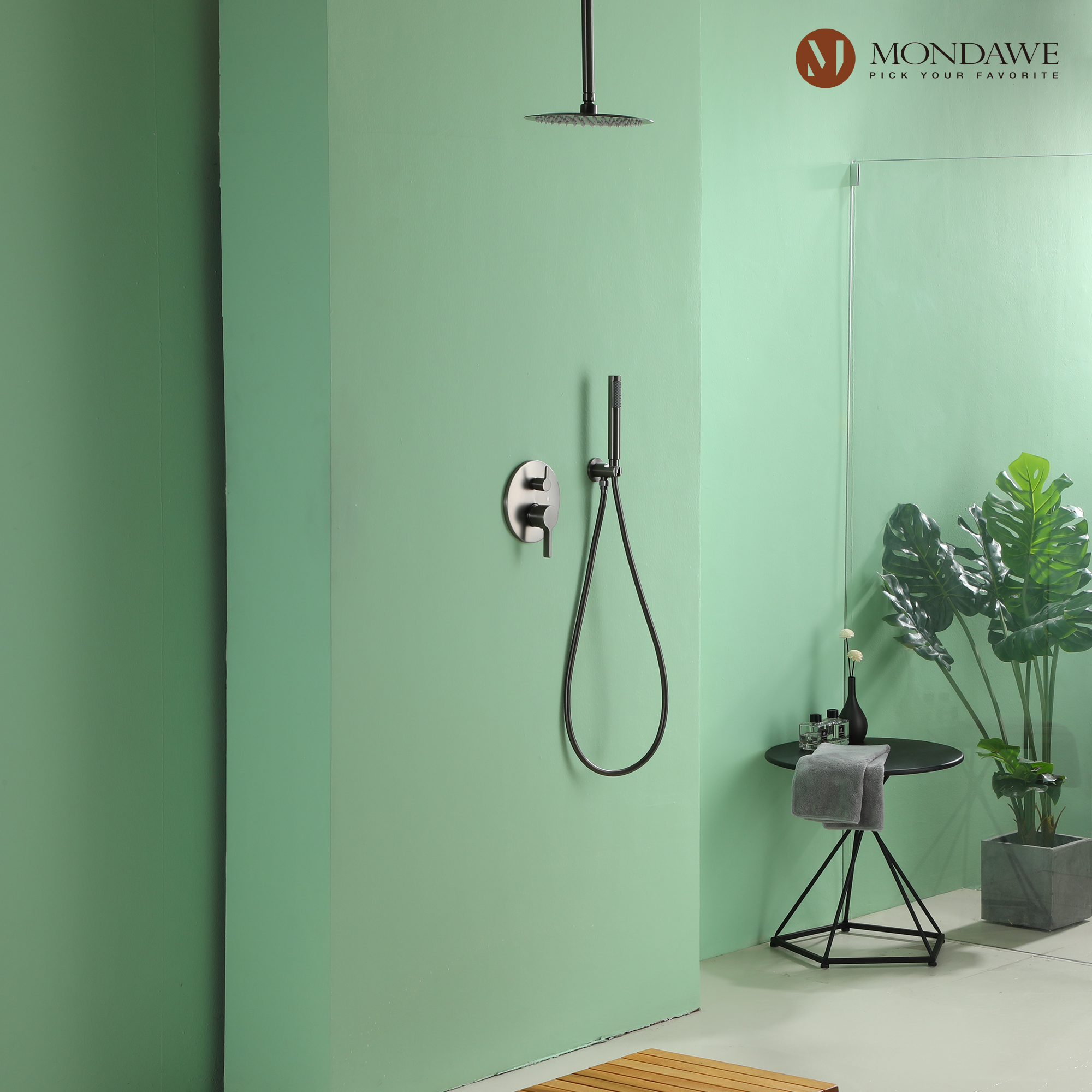 Mondawe 10 Inch Round Bathroom Shower Set in Nickel/Chrome/Black/Gold/Gun Black-Mondawe