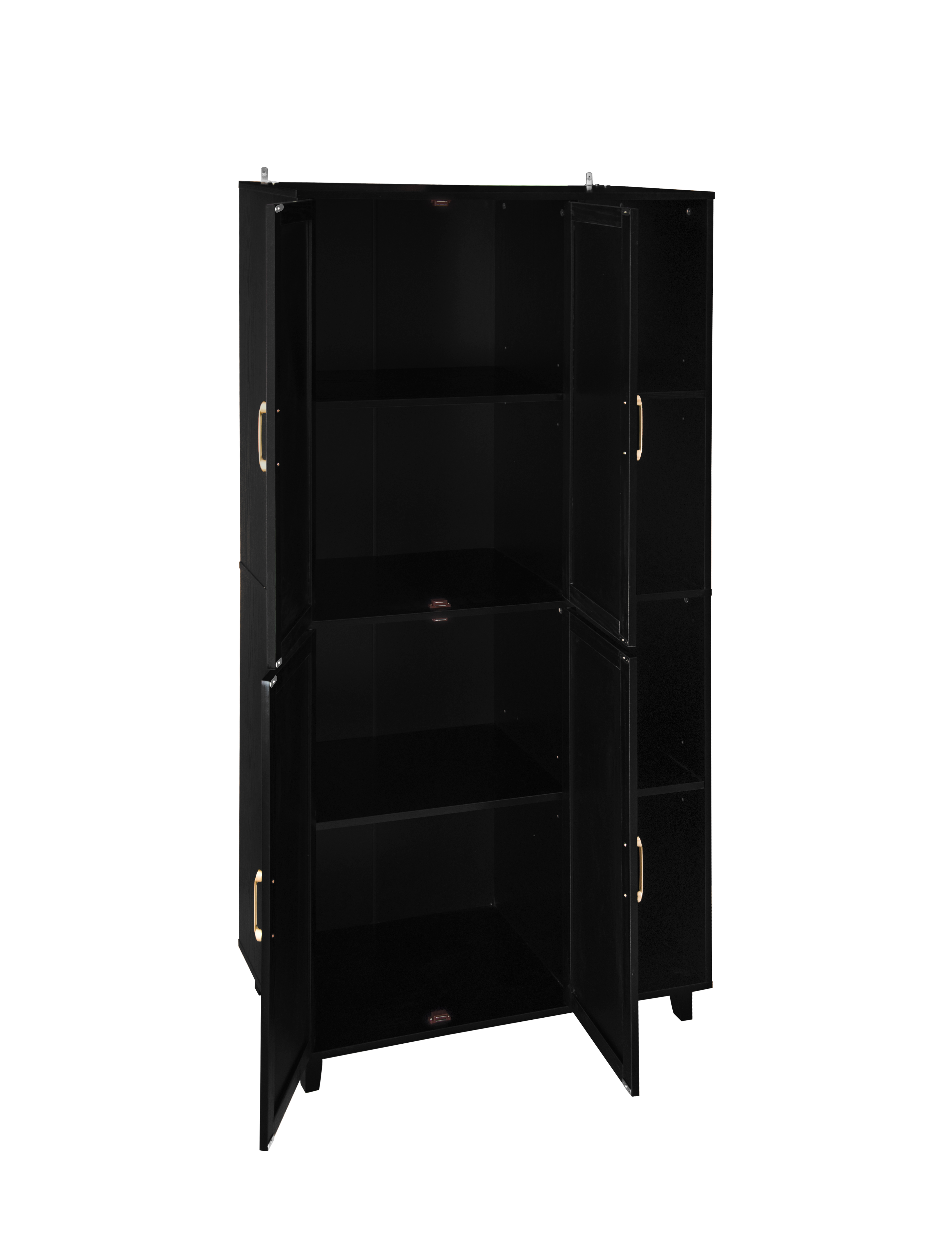 4 Door Cabinet with 4 Shelves with 4 Adjustable Inner Shelves, Storage Cabinet,  Black / Natural 