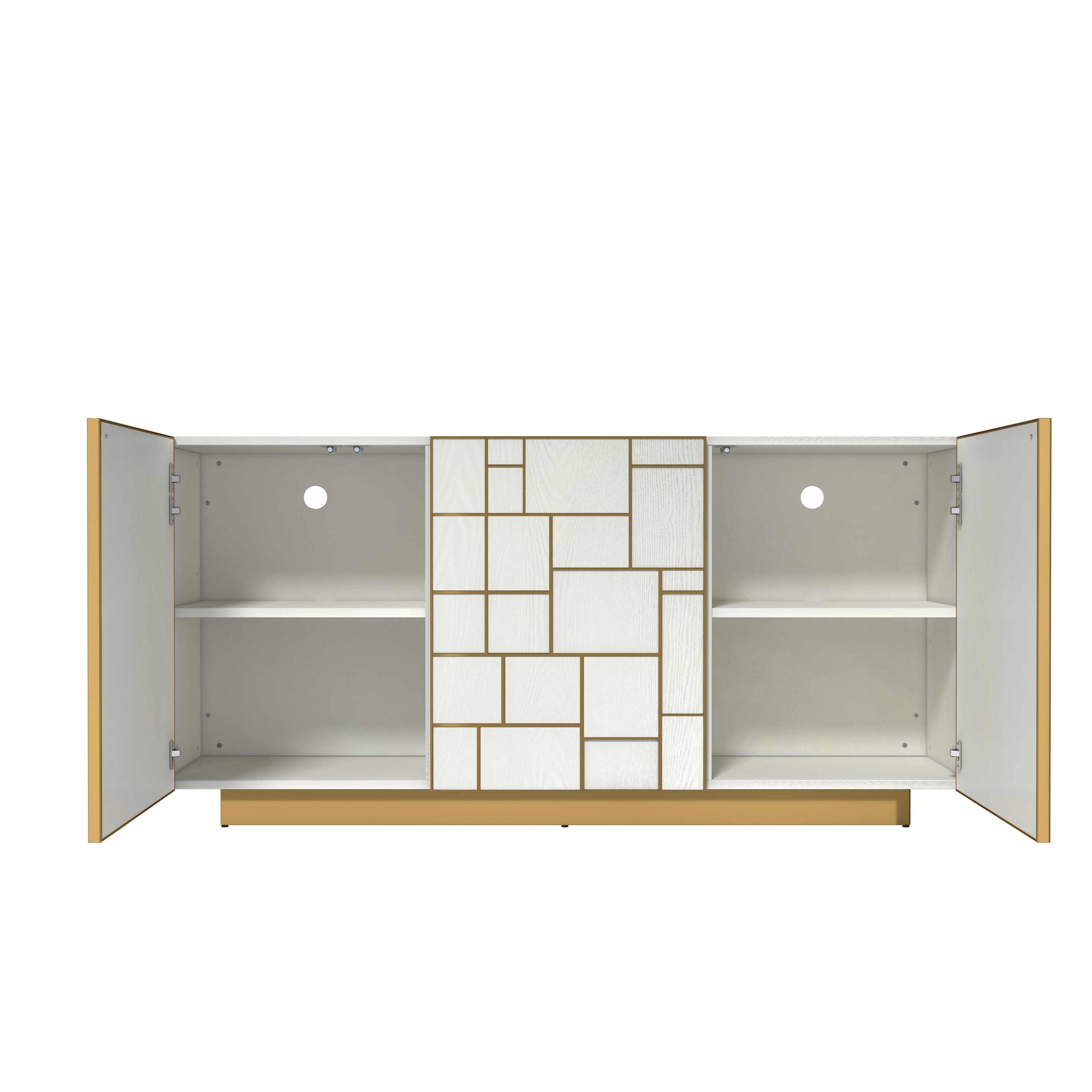 White MDF 70.87 in. Buffet Sideboard Dining Table Metal 3 Door Storage Cabinet