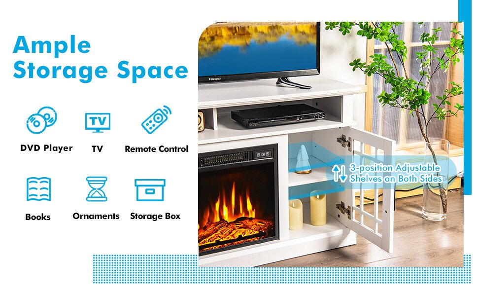 48 Inch Fireplace TV Stand with 1400W Electric Fireplace for TVs up to 50 Inch