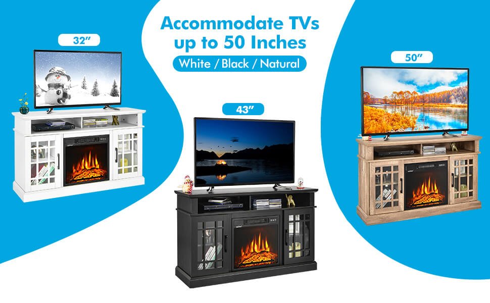 48 Inch Fireplace TV Stand with 1400W Electric Fireplace for TVs up to 50 Inch