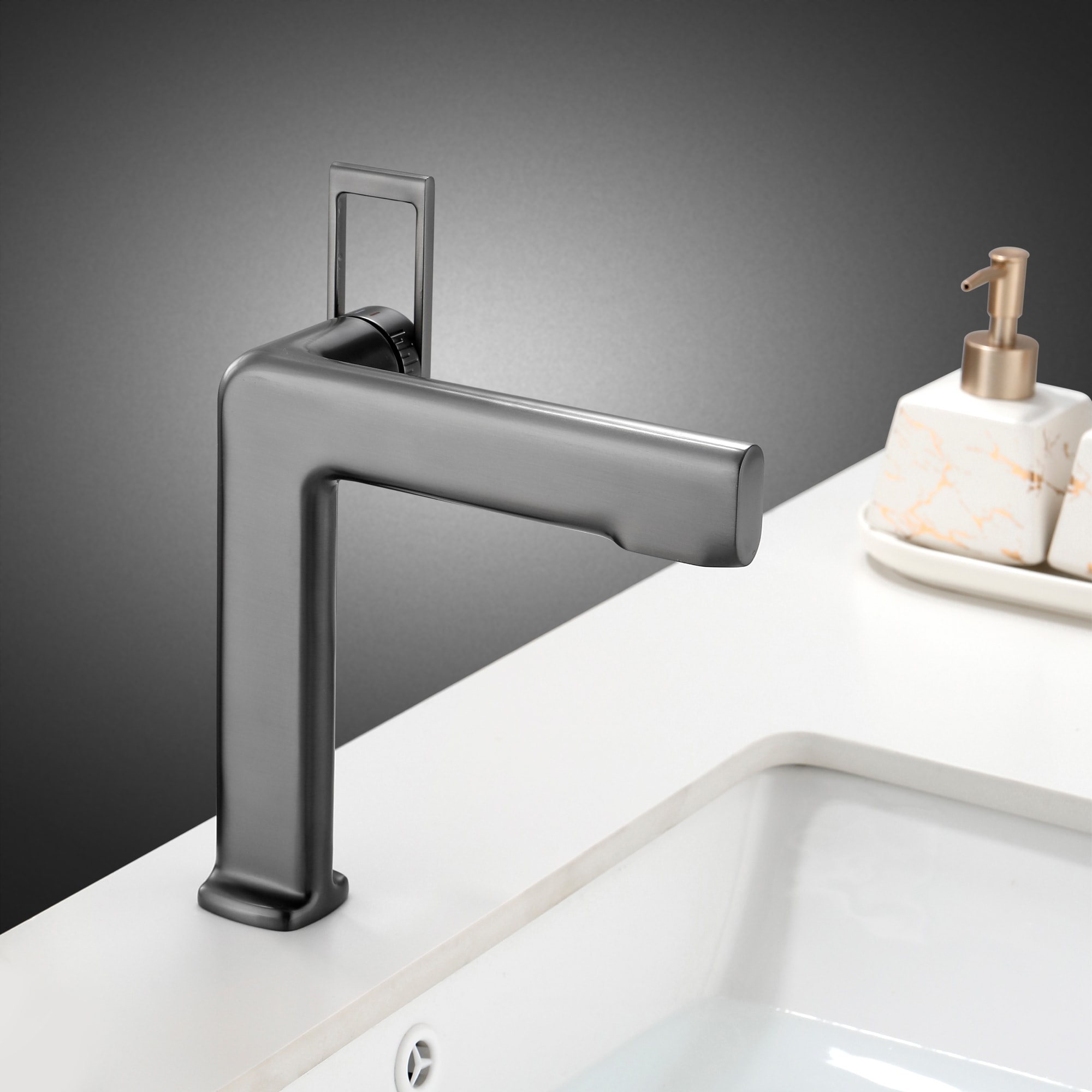 Mondawe Modern Design Single Hole Bathroom Faucet(Black/Gray/Gold)-Mondawe