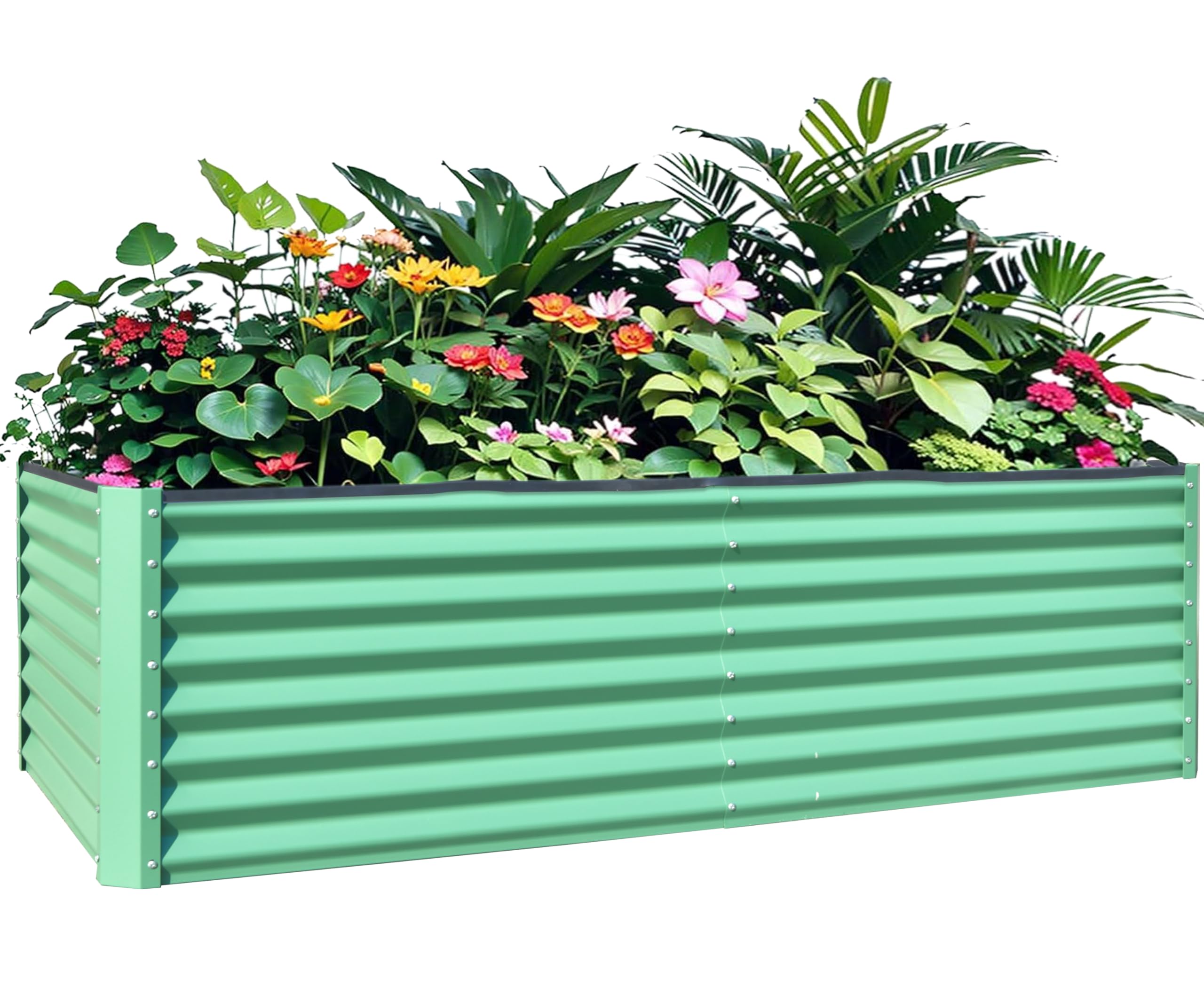 8x4x2 ft Galvanized Raised Garden Bed, Outdoor Planter Garden Boxes Large Metal Planter Box for Gardening Vegetables Fruits Flowers,Gray/Silver/Green